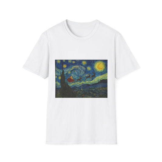 Starry Night Parody with Red Car T-Shirt | Van Gogh Style Night Sky Print