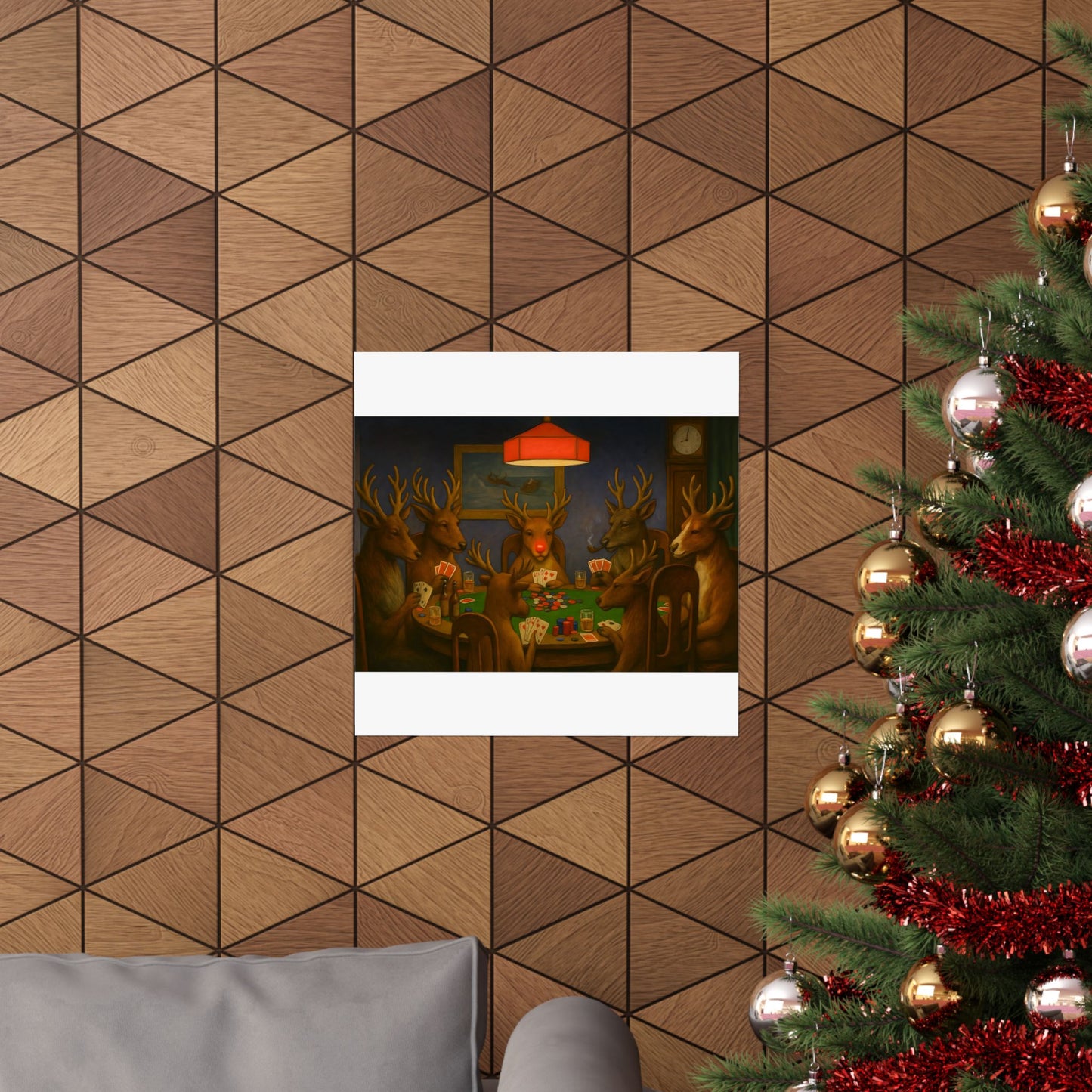 Rudolph Poker Night Poster | Matte Vertical Poster, Reindeer Card Game Art