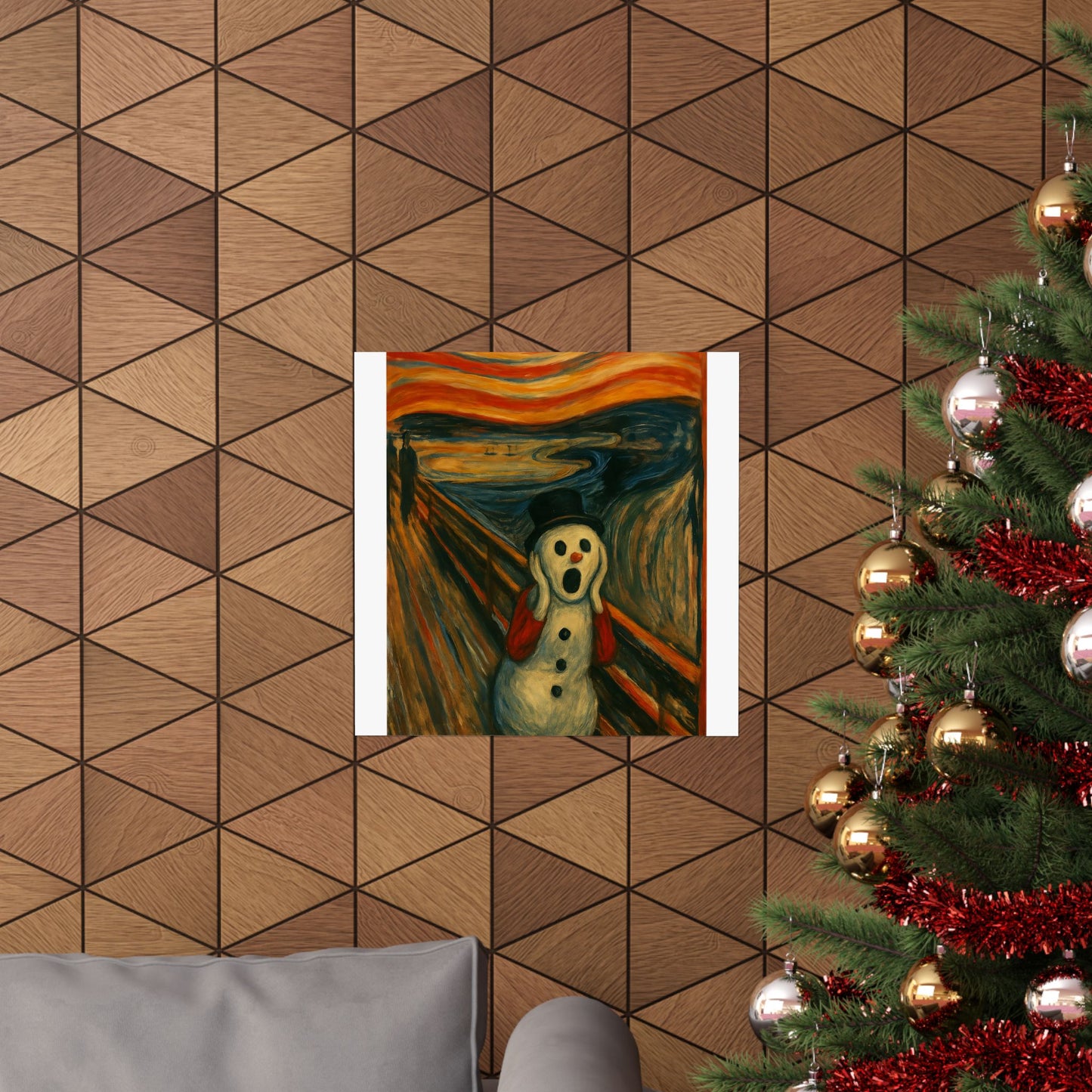 Screaming Snowman poster Matte Vertical Poster | Surreal Winter Art, Expressionist Print