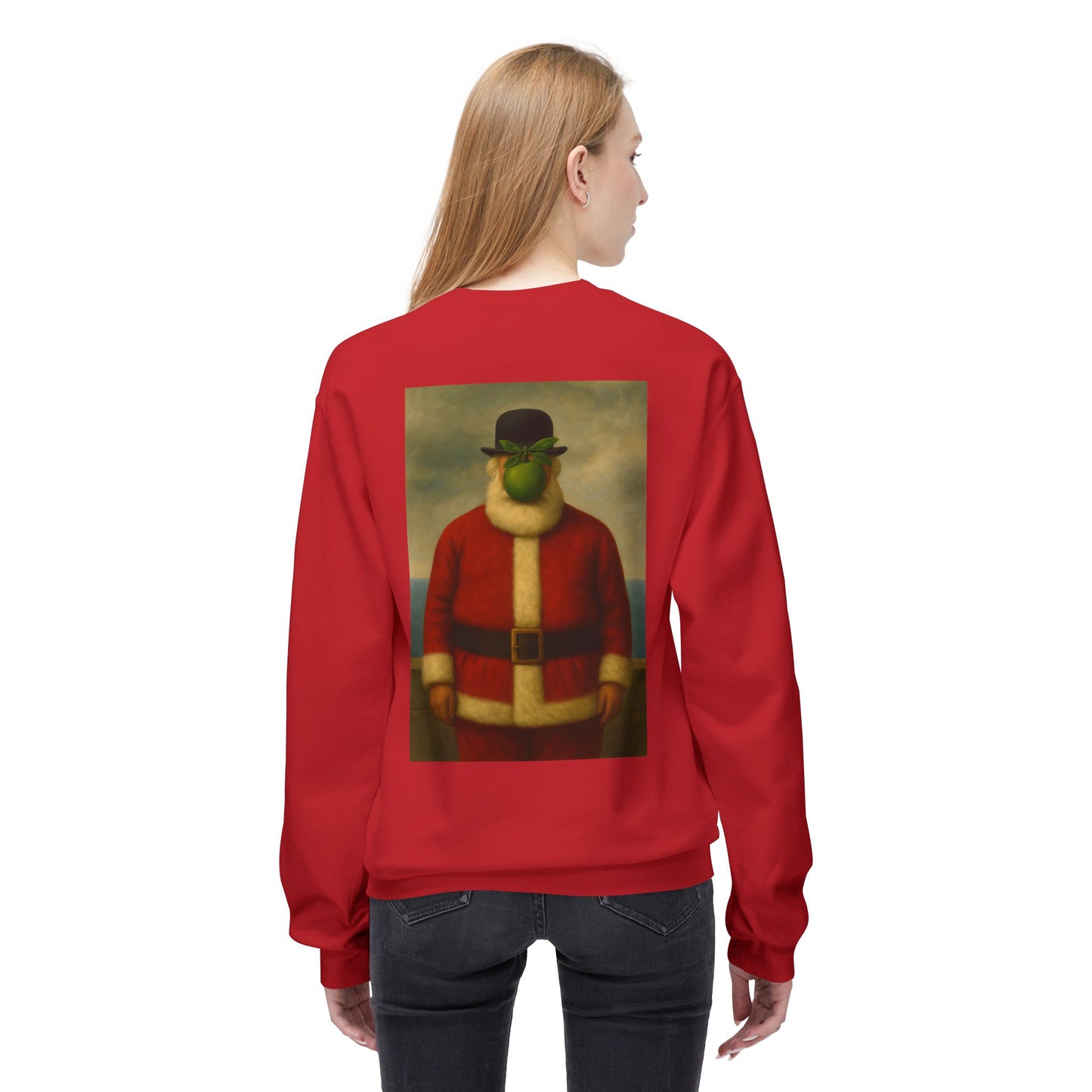 Surreal Pear Man Santa Sweatshirt | Holiday Art Hoodie-Style Crew
