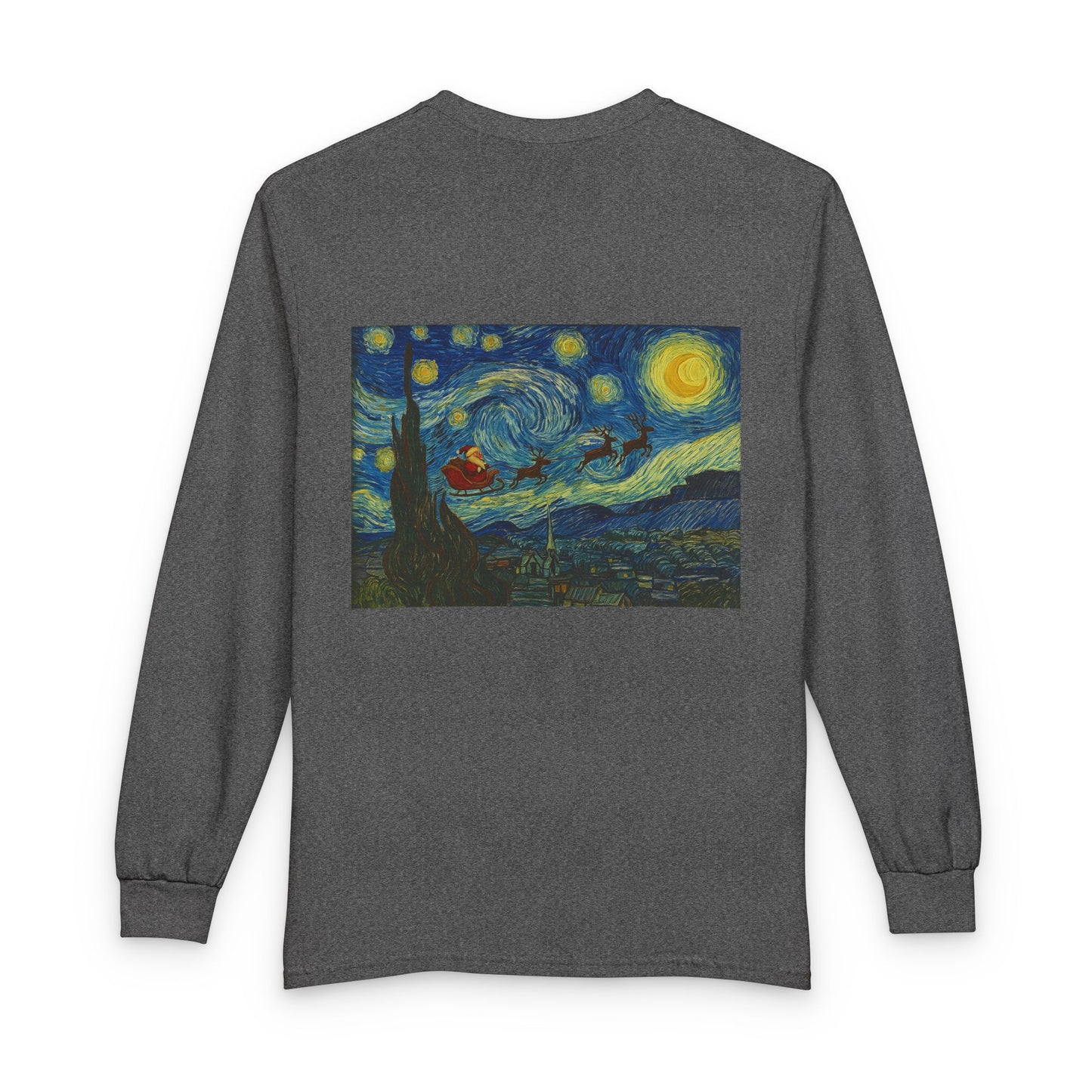 Starry Night Santa Long Sleeve T-Shirt | Van Gogh Style Christmas Artwork