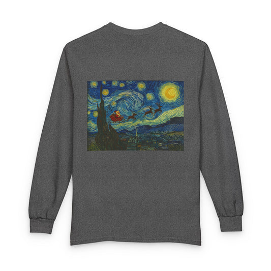 Starry Night Santa Long Sleeve T-Shirt | Van Gogh Style Christmas Artwork