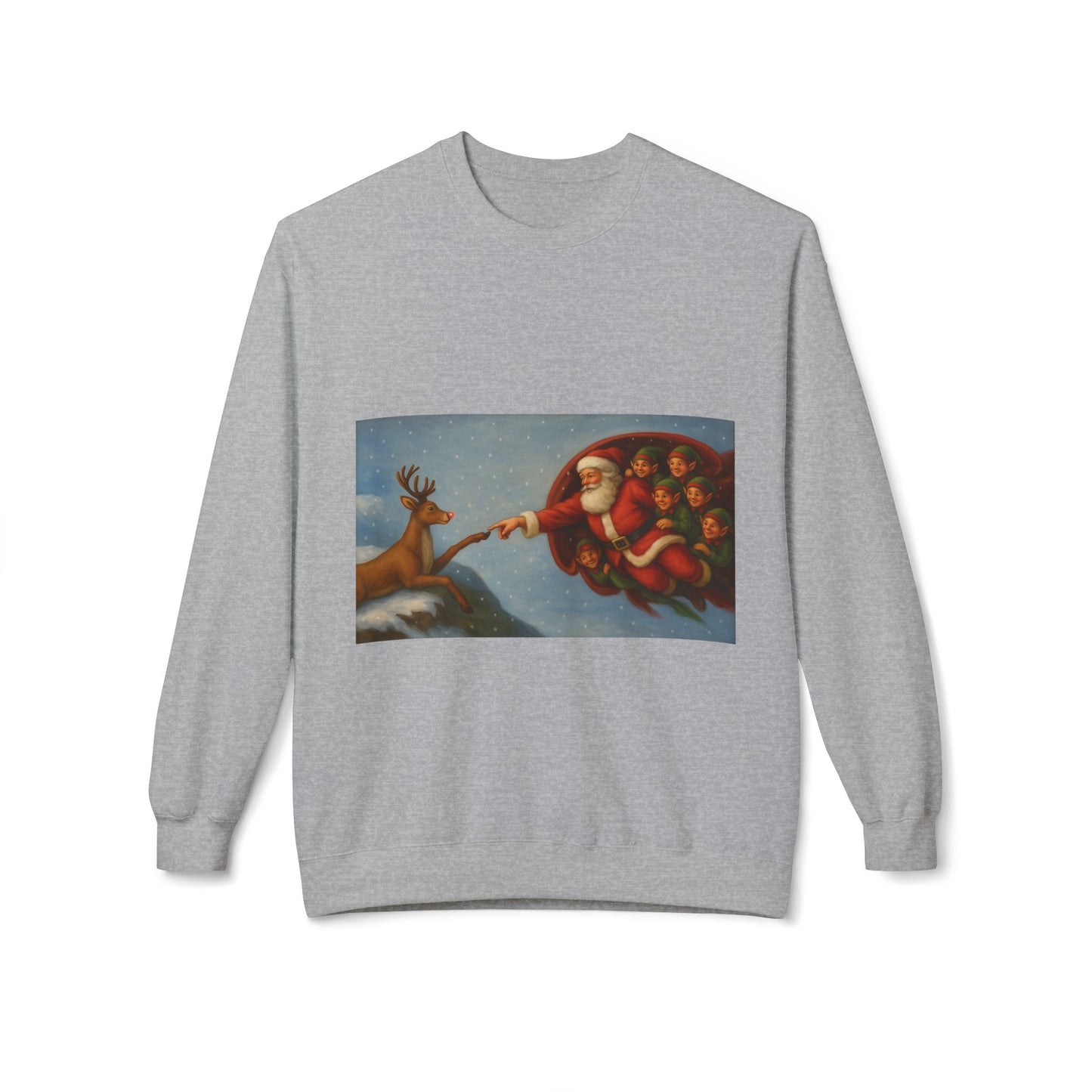 Santa Reaching Reindeer Crewneck Sweatshirt | Christmas Holiday Illustration
