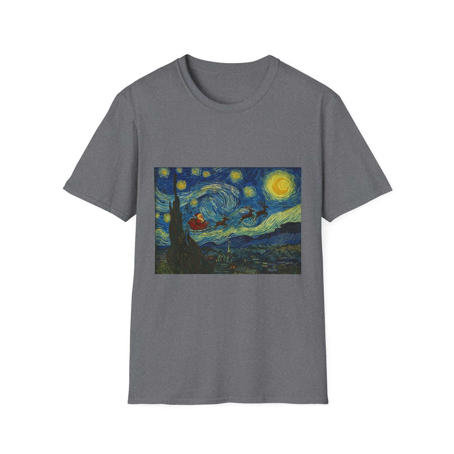 Starry Night Parody with Red Car T-Shirt | Van Gogh Style Night Sky Print