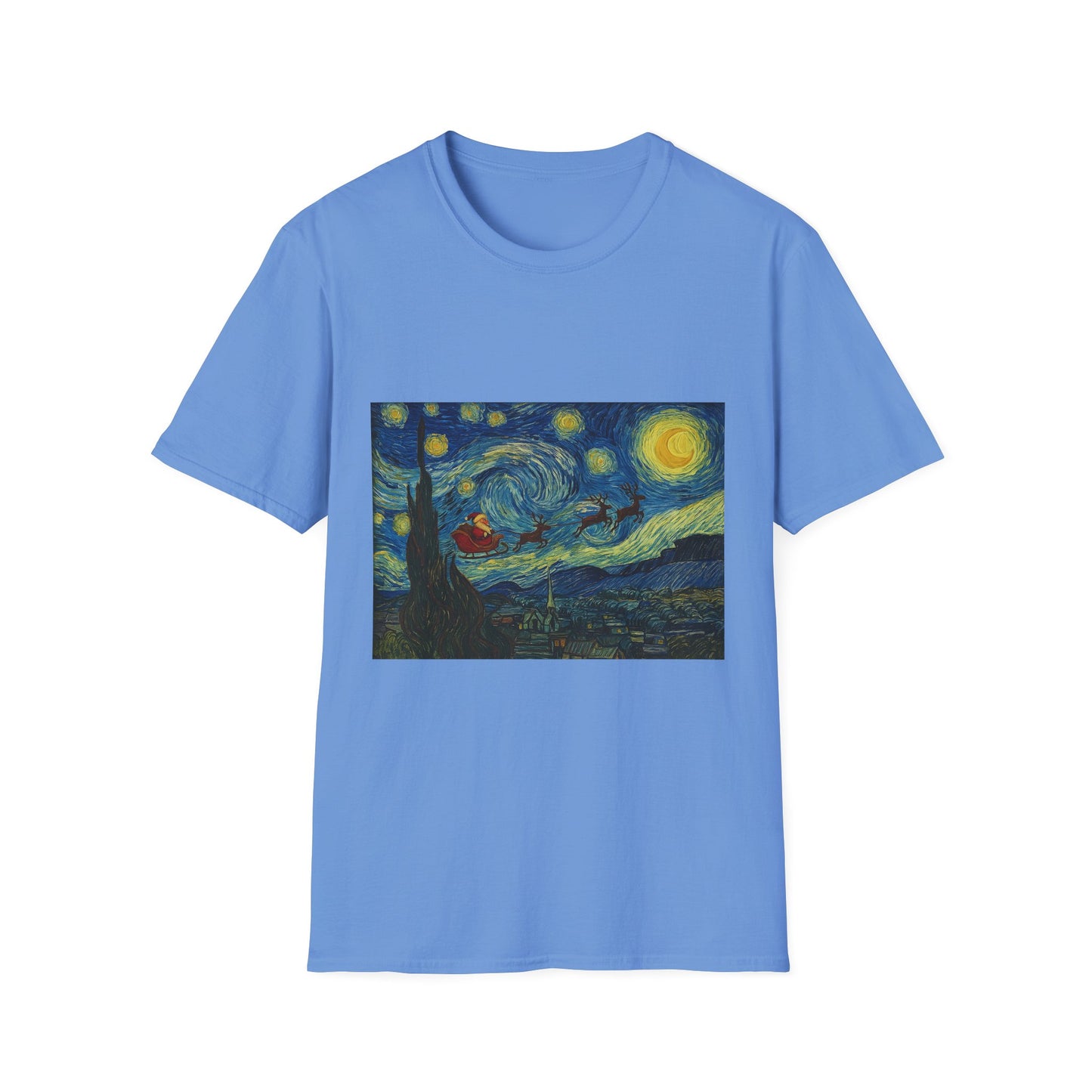 Starry Night Parody with Red Car T-Shirt | Van Gogh Style Night Sky Print