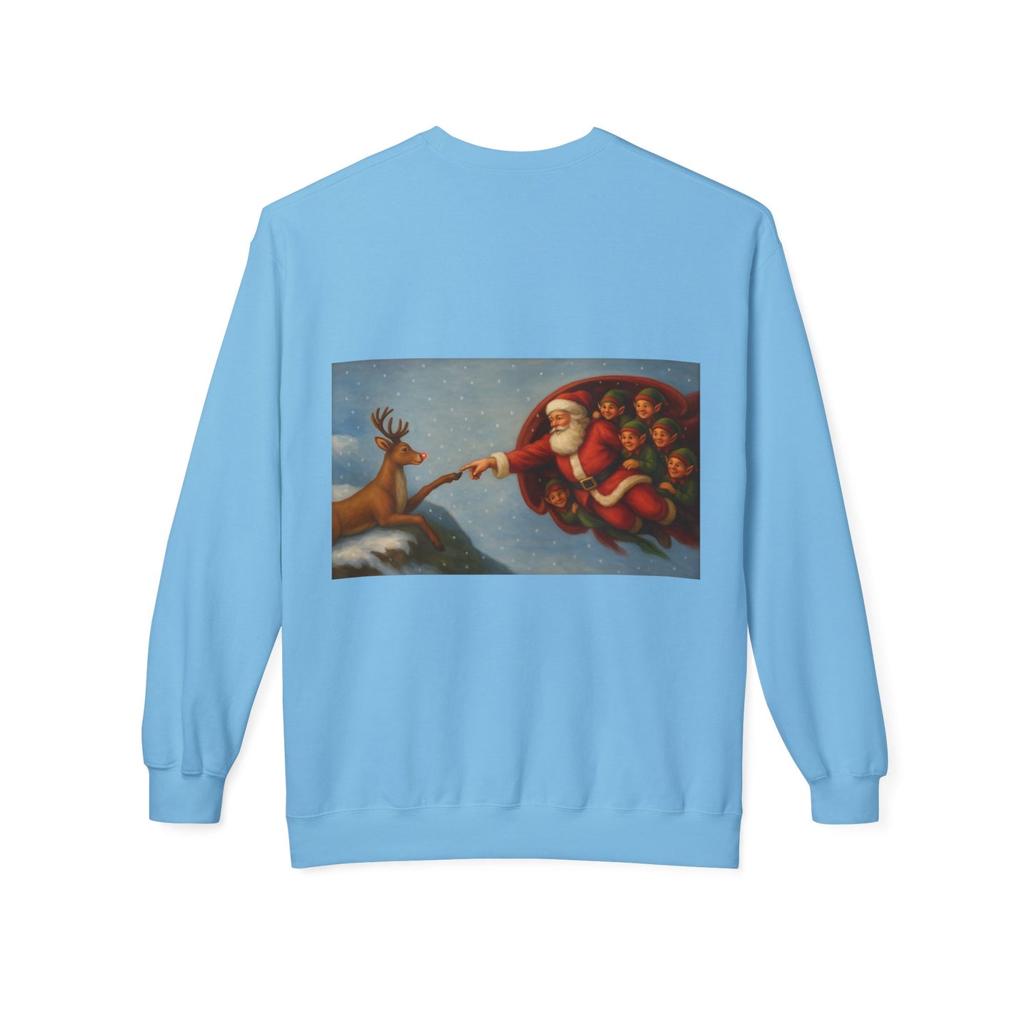 Santa Reaching Reindeer Crewneck Sweatshirt | Christmas Holiday Illustration