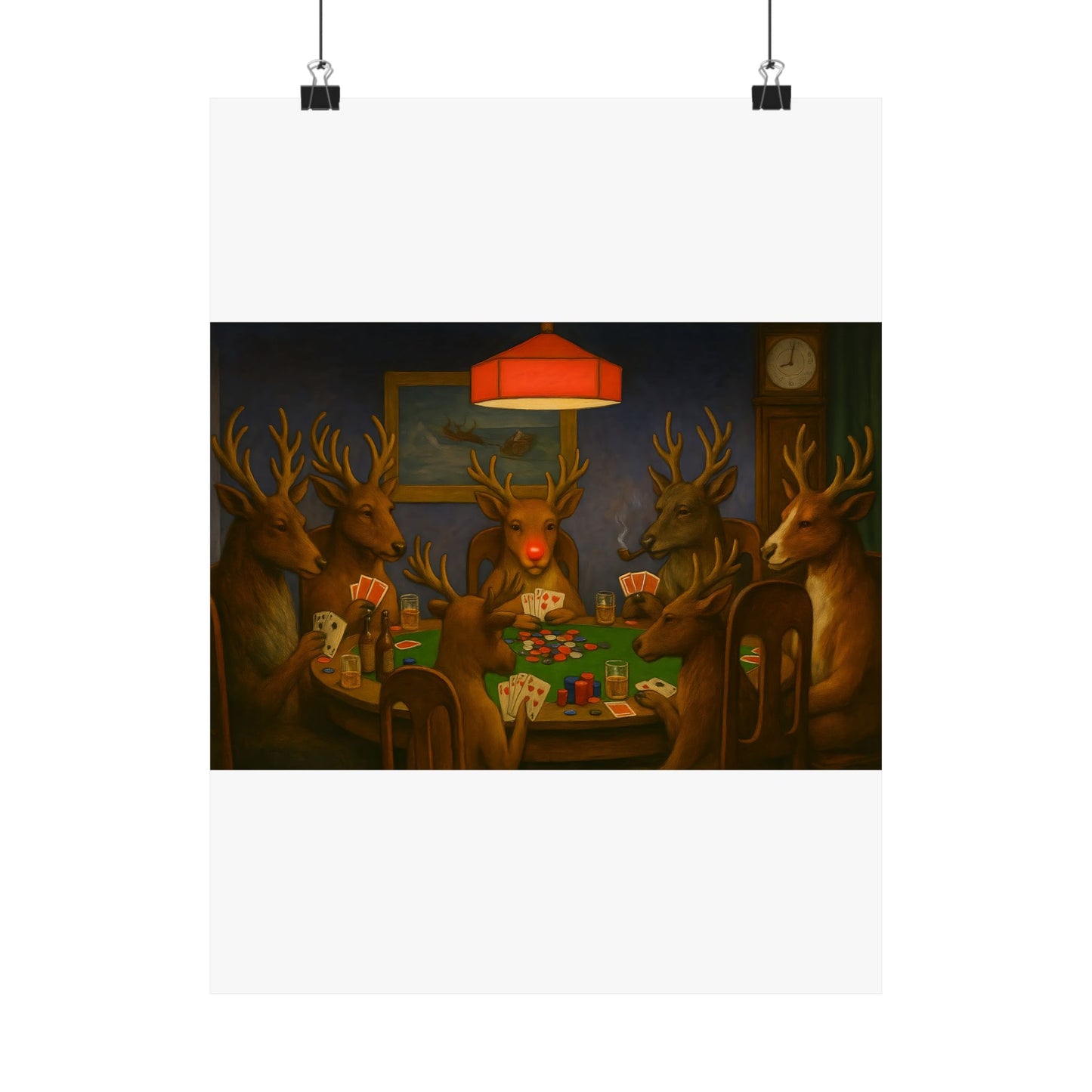 Rudolph Poker Night Poster | Matte Vertical Poster, Reindeer Card Game Art
