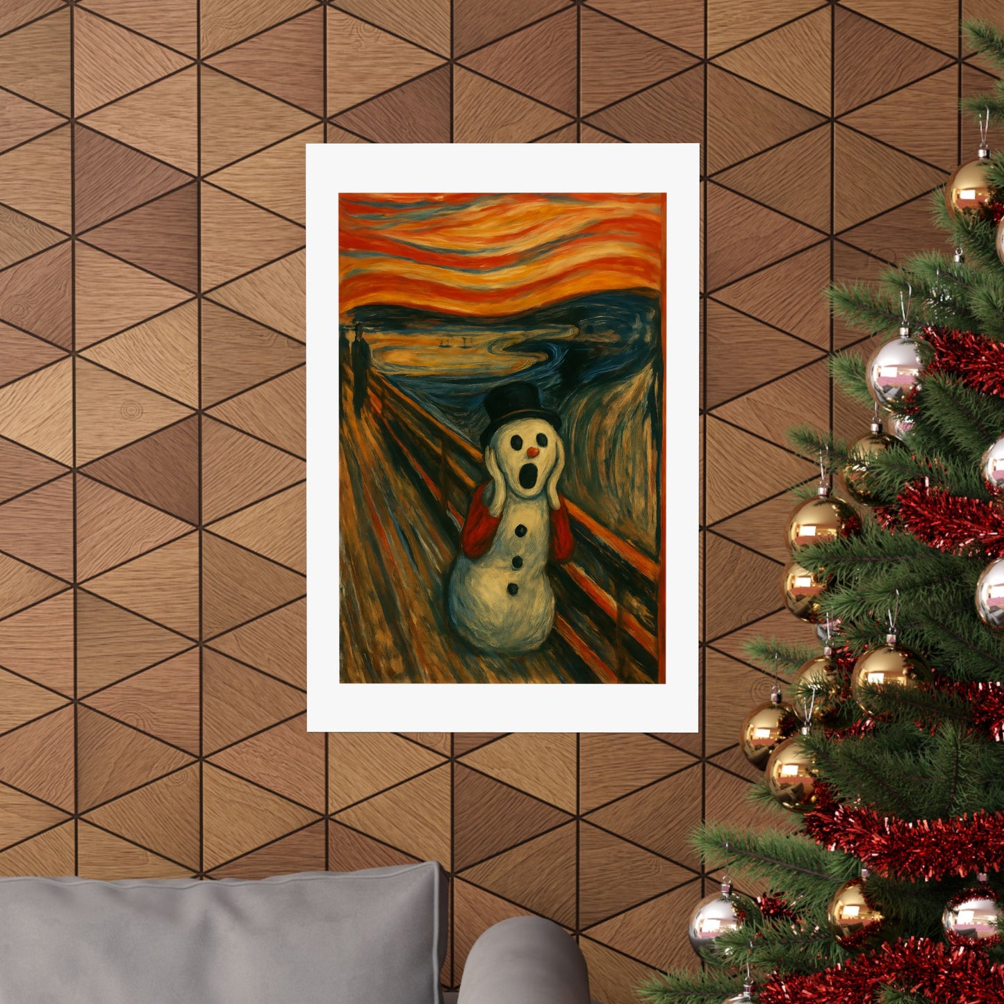 Screaming Snowman poster Matte Vertical Poster | Surreal Winter Art, Expressionist Print