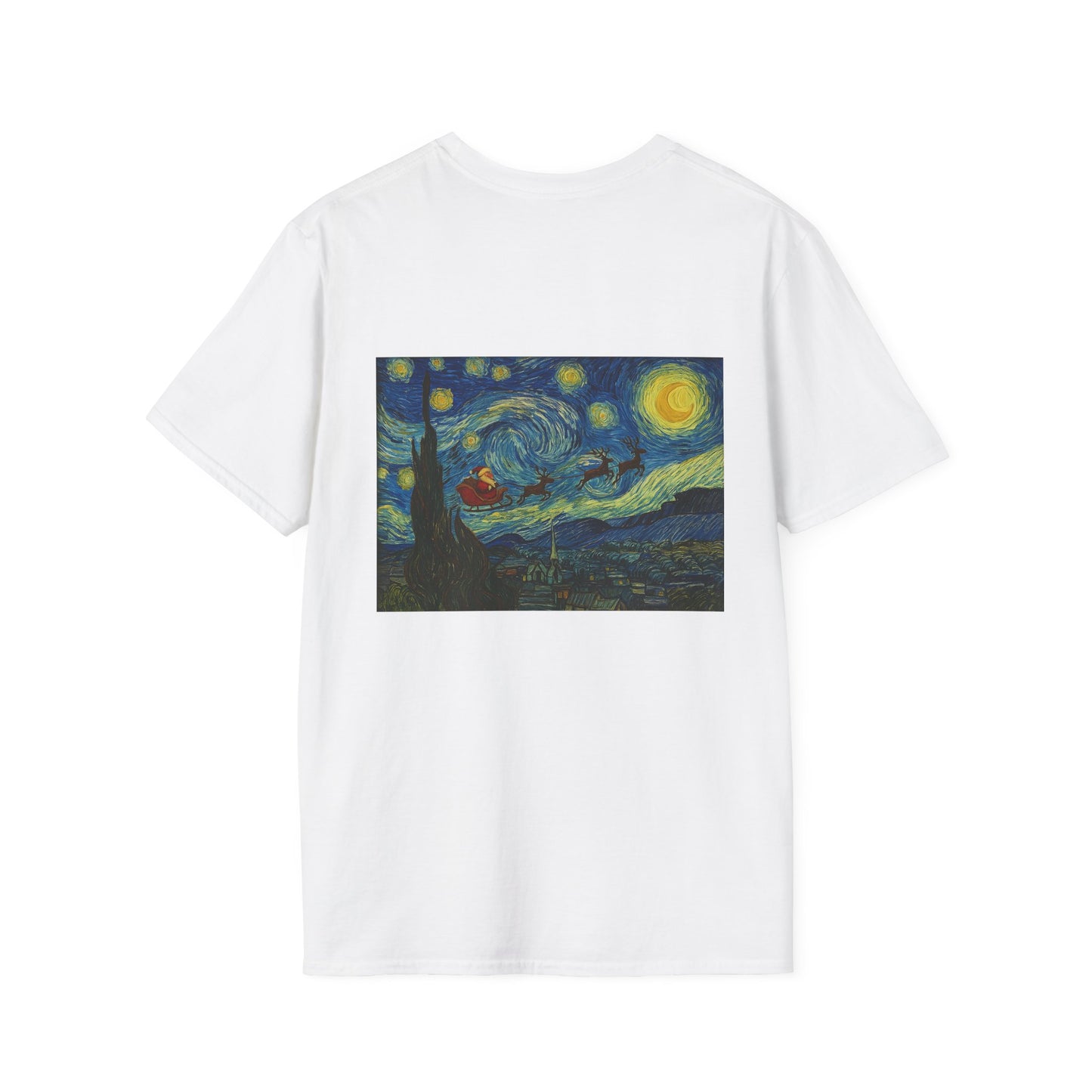 Starry Night Parody with Red Car T-Shirt | Van Gogh Style Night Sky Print