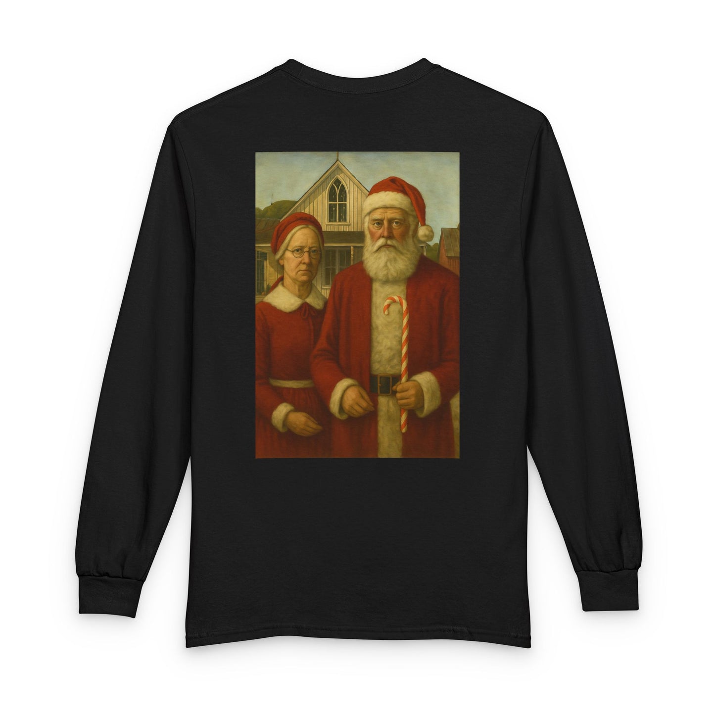 Vintage Santa and Mrs Claus Painting Long Sleeve Tee | Christmas Holiday Shirt