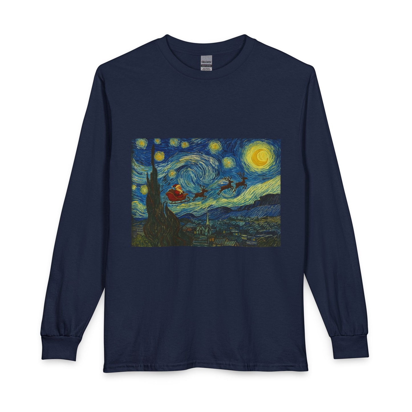 Starry Night Santa Long Sleeve T-Shirt | Van Gogh Style Christmas Artwork