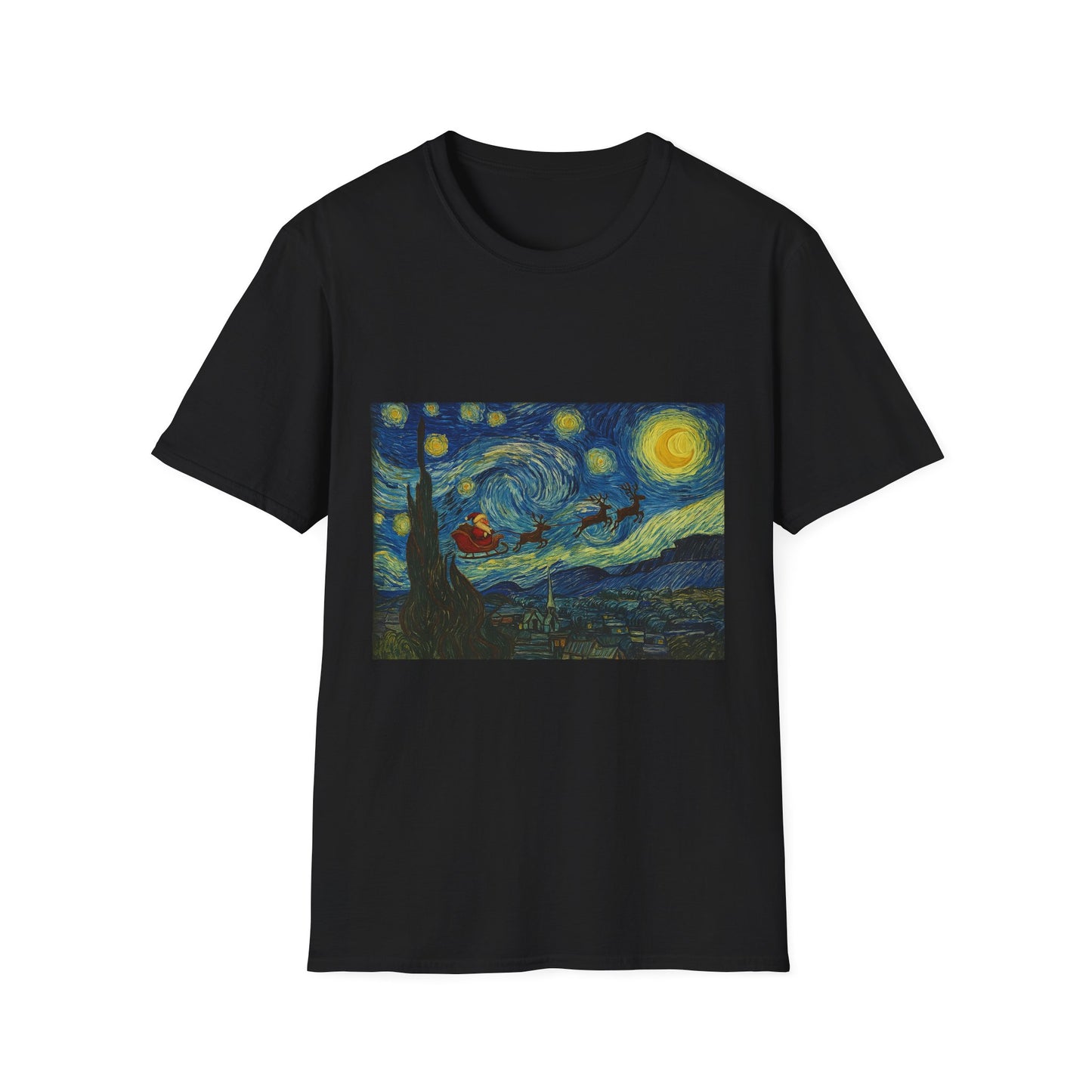 Starry Night Parody with Red Car T-Shirt | Van Gogh Style Night Sky Print
