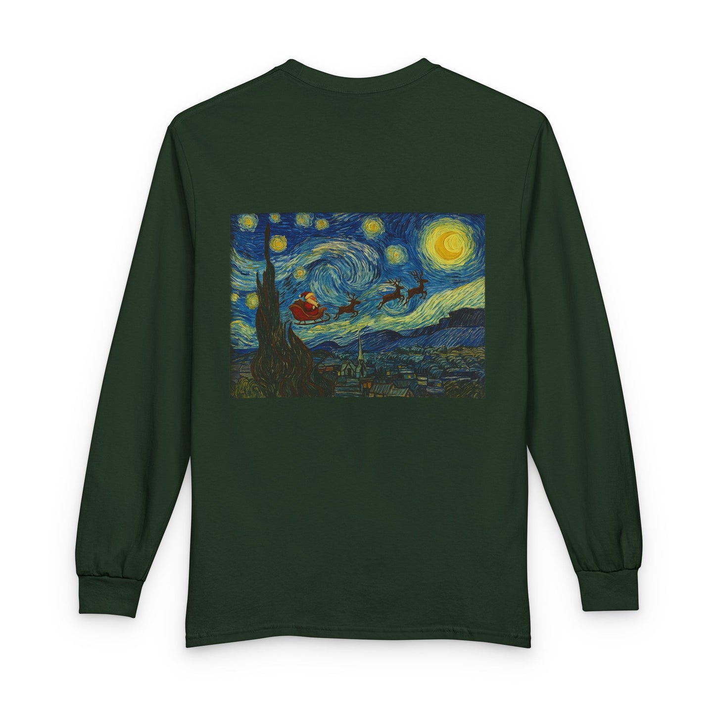 Starry Night Santa Long Sleeve T-Shirt | Van Gogh Style Christmas Artwork