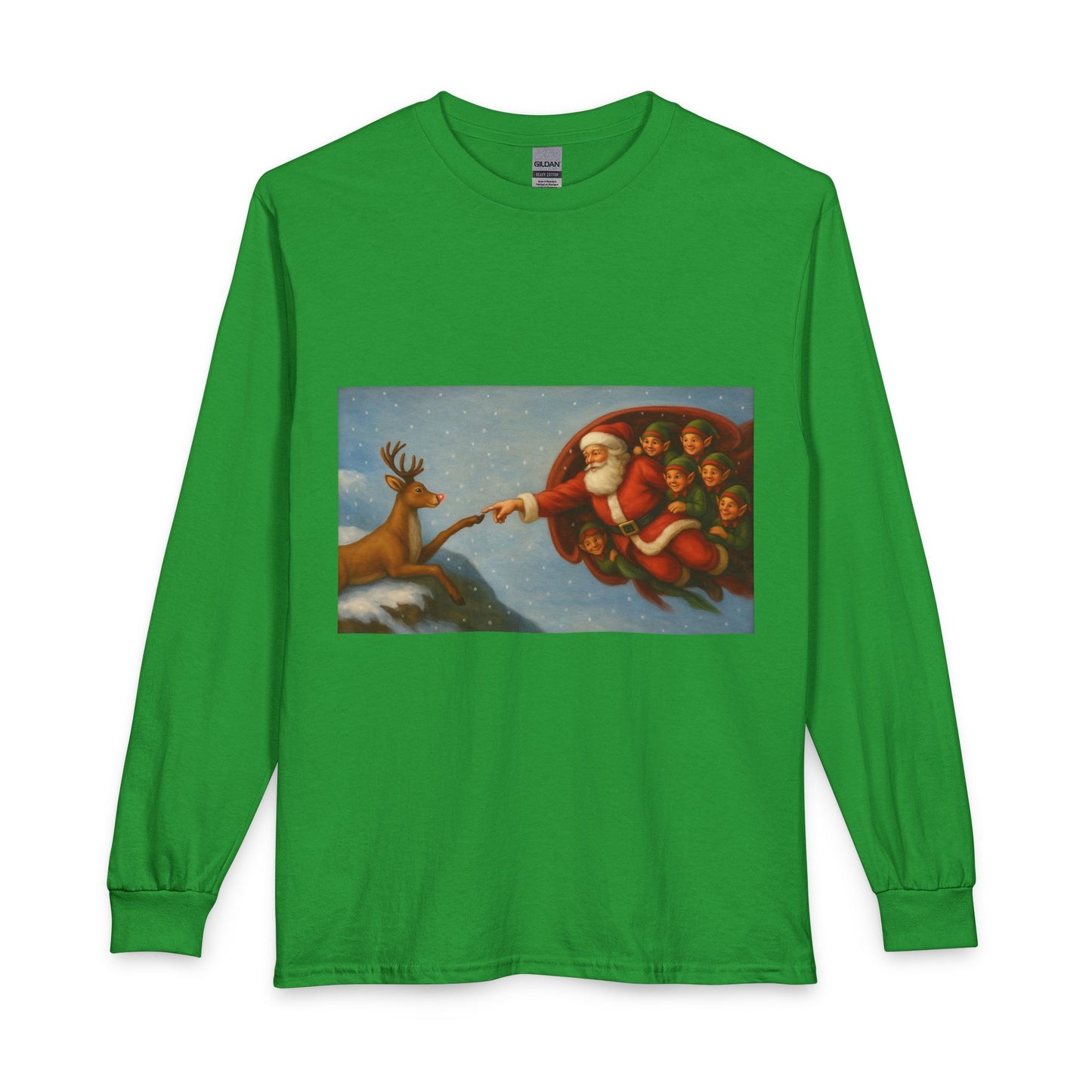Santa Reaching for Reindeer Long Sleeve Shirt | Christmas Holiday Illustration