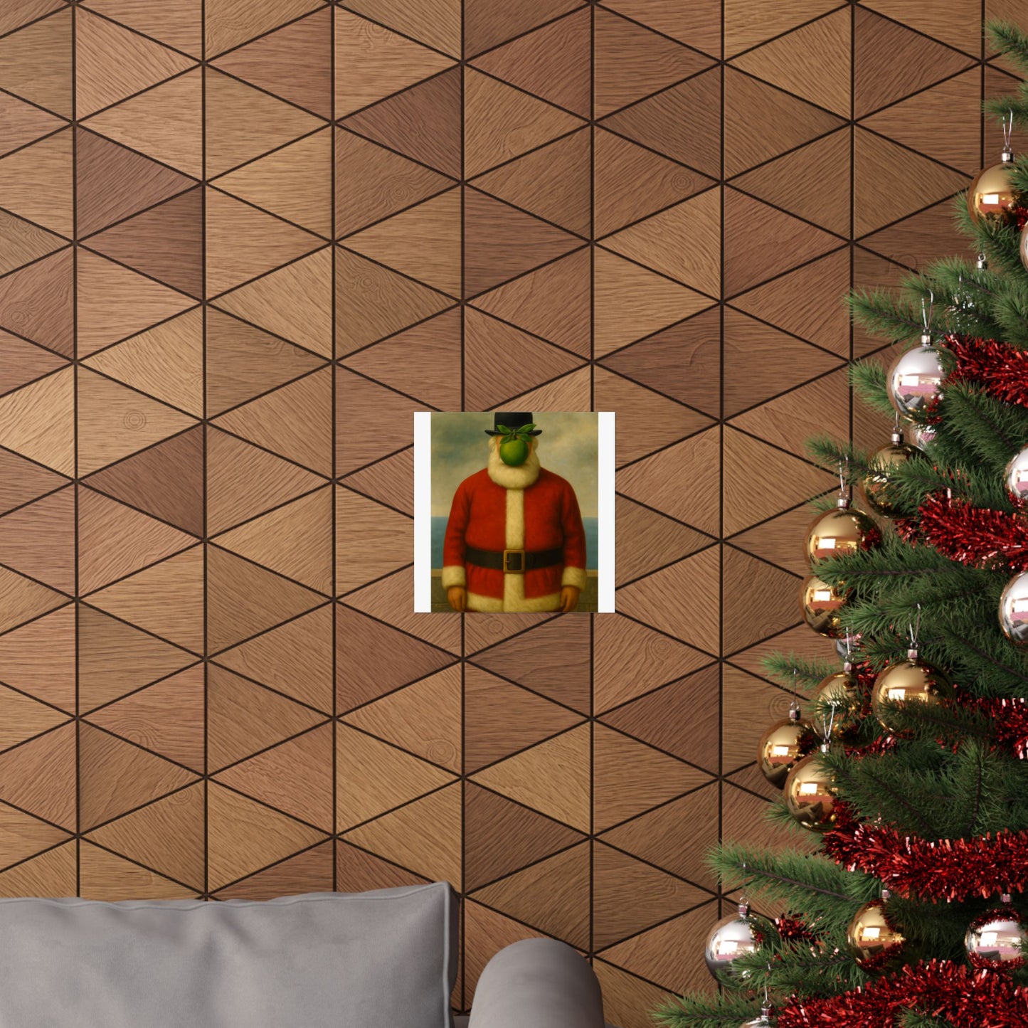Green Apple Santa Matte Vertical Poster | Surreal Holiday Art Print