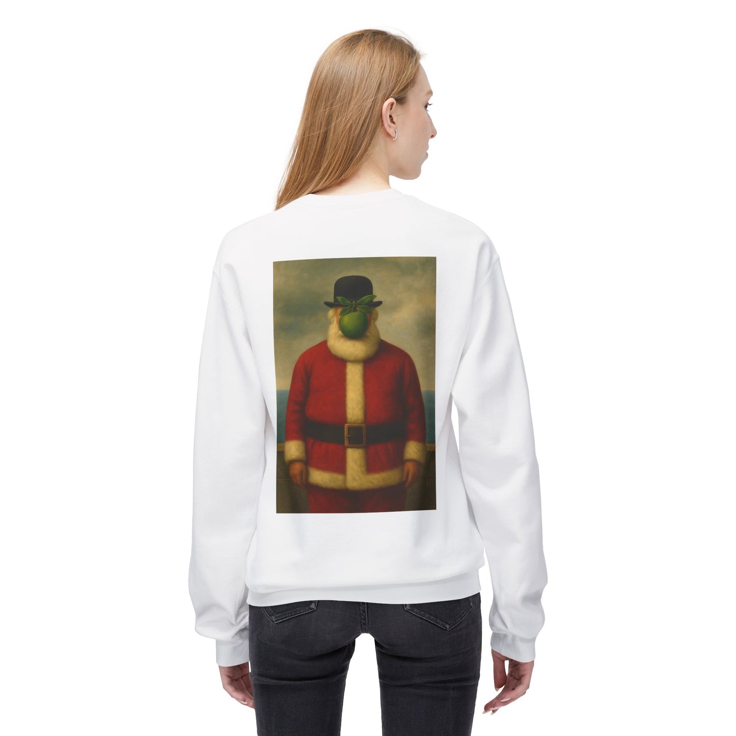 Surreal Pear Man Santa Sweatshirt | Holiday Art Hoodie-Style Crew