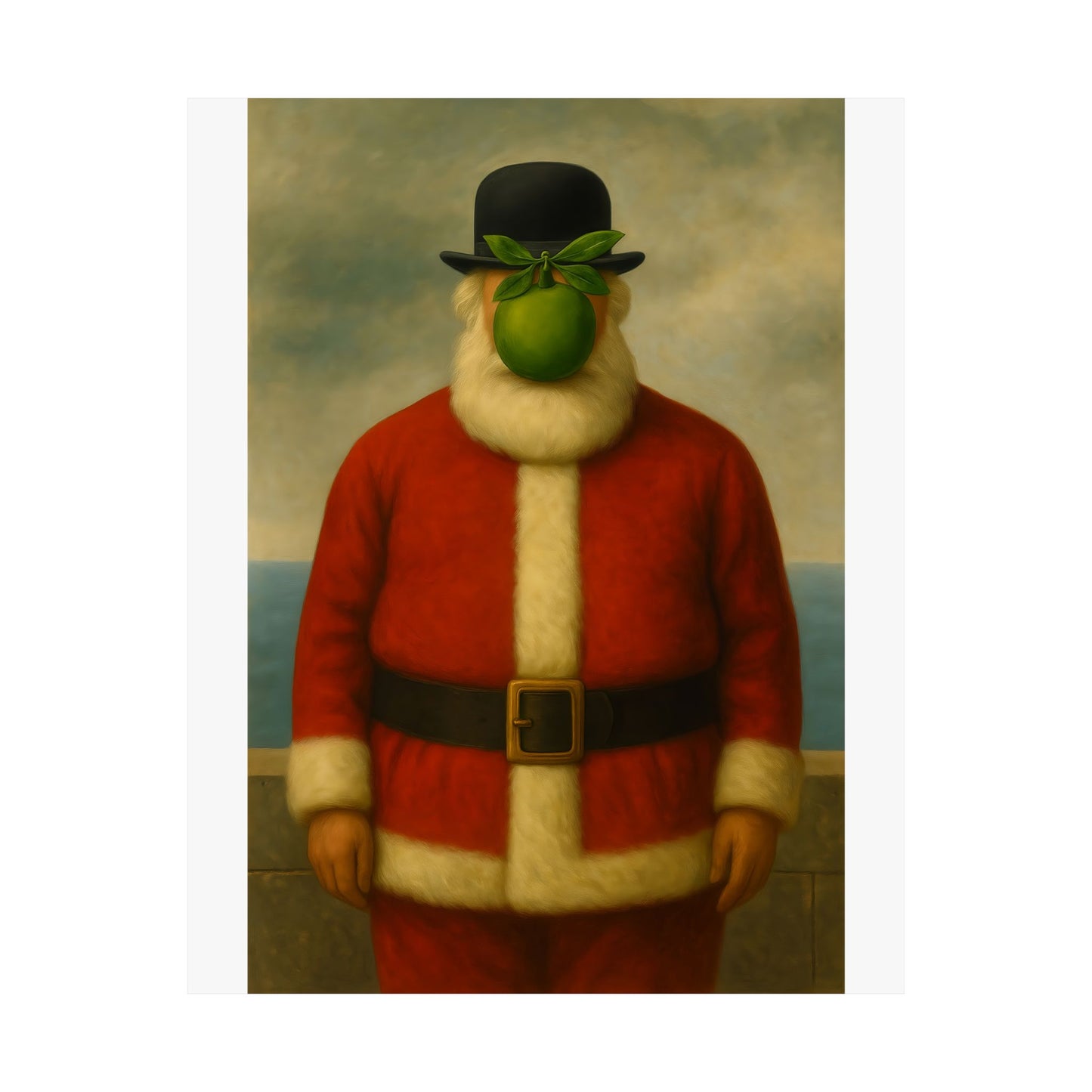 Green Apple Santa Matte Vertical Poster | Surreal Holiday Art Print