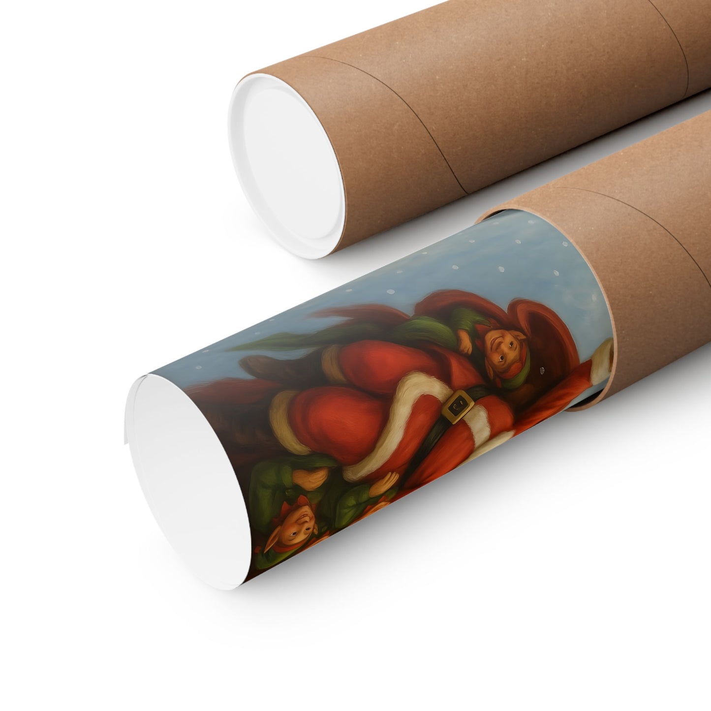 Santa and Elves Reaching Reindeer Matte Vertical Poster | Christmas Holiday Wall Art