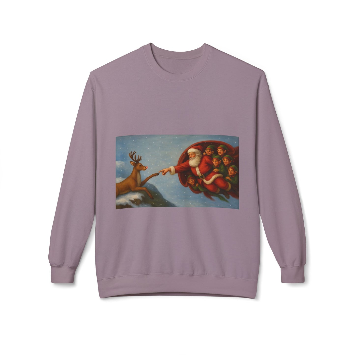 Santa Reaching Reindeer Crewneck Sweatshirt | Christmas Holiday Illustration