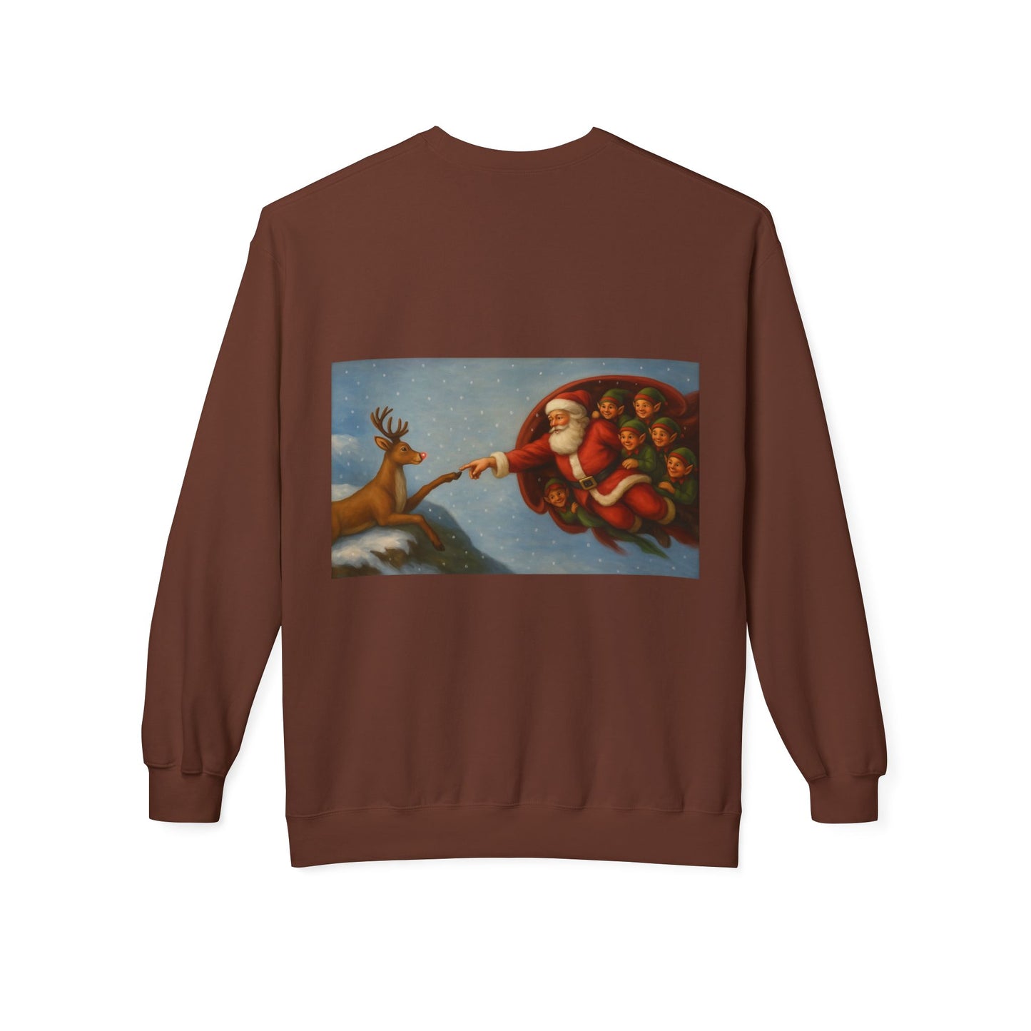 Santa Reaching Reindeer Crewneck Sweatshirt | Christmas Holiday Illustration