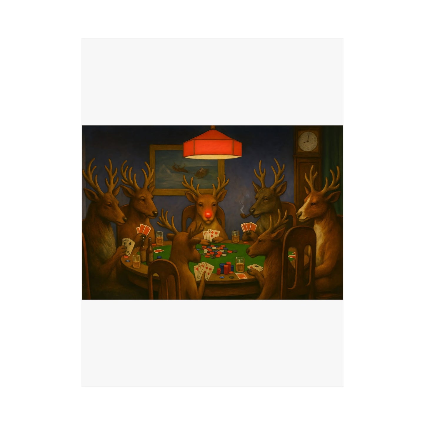 Rudolph Poker Night Poster | Matte Vertical Poster, Reindeer Card Game Art