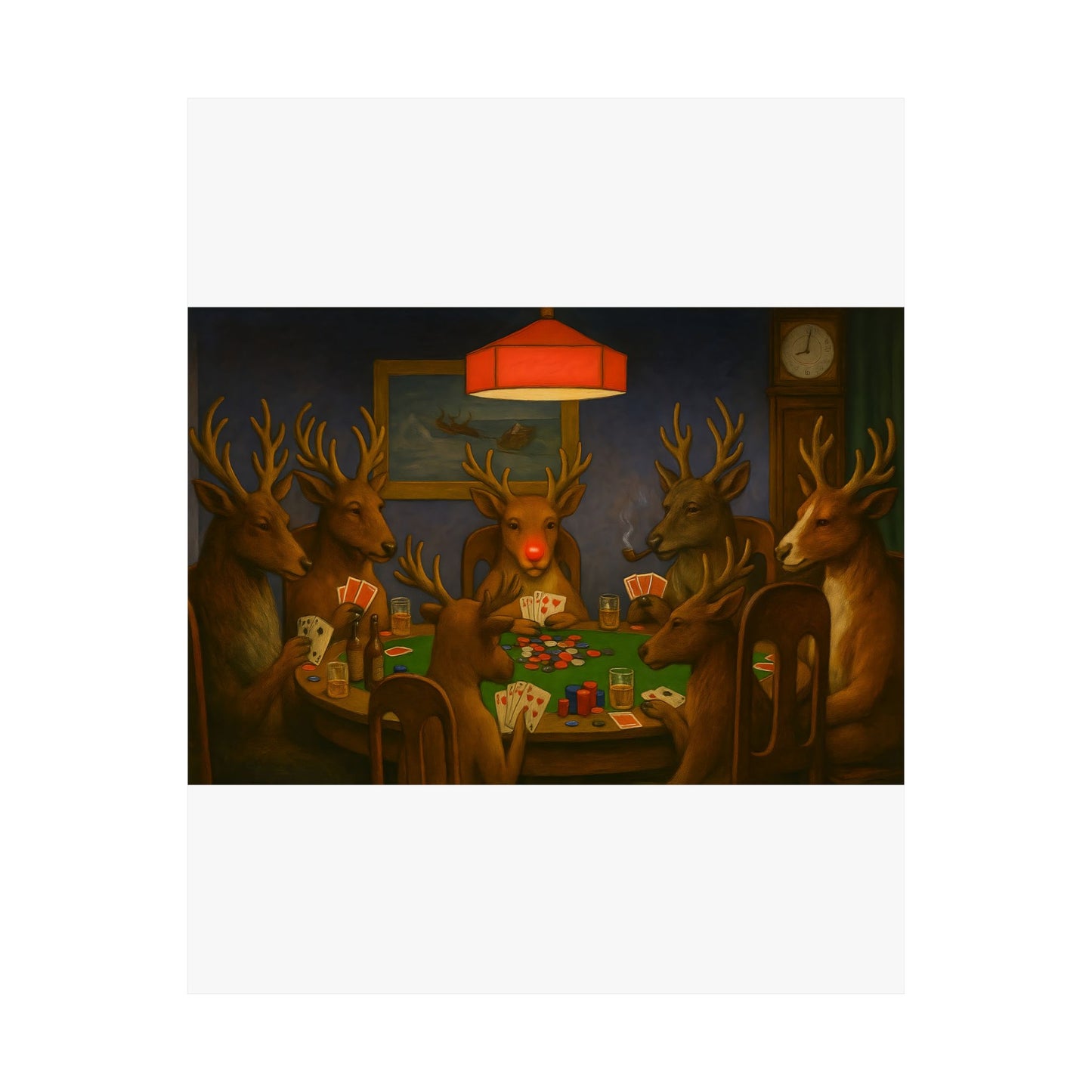 Rudolph Poker Night Poster | Matte Vertical Poster, Reindeer Card Game Art