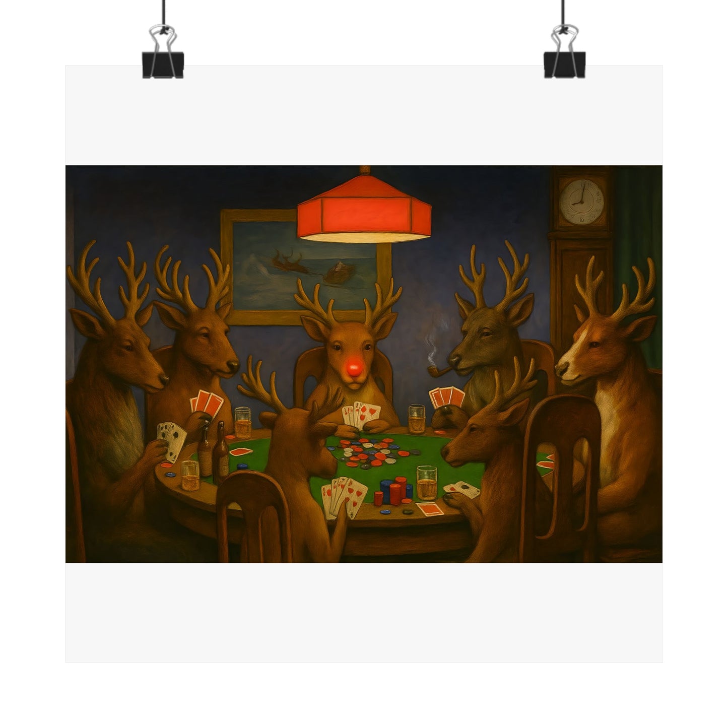 Rudolph Poker Night Poster | Matte Vertical Poster, Reindeer Card Game Art