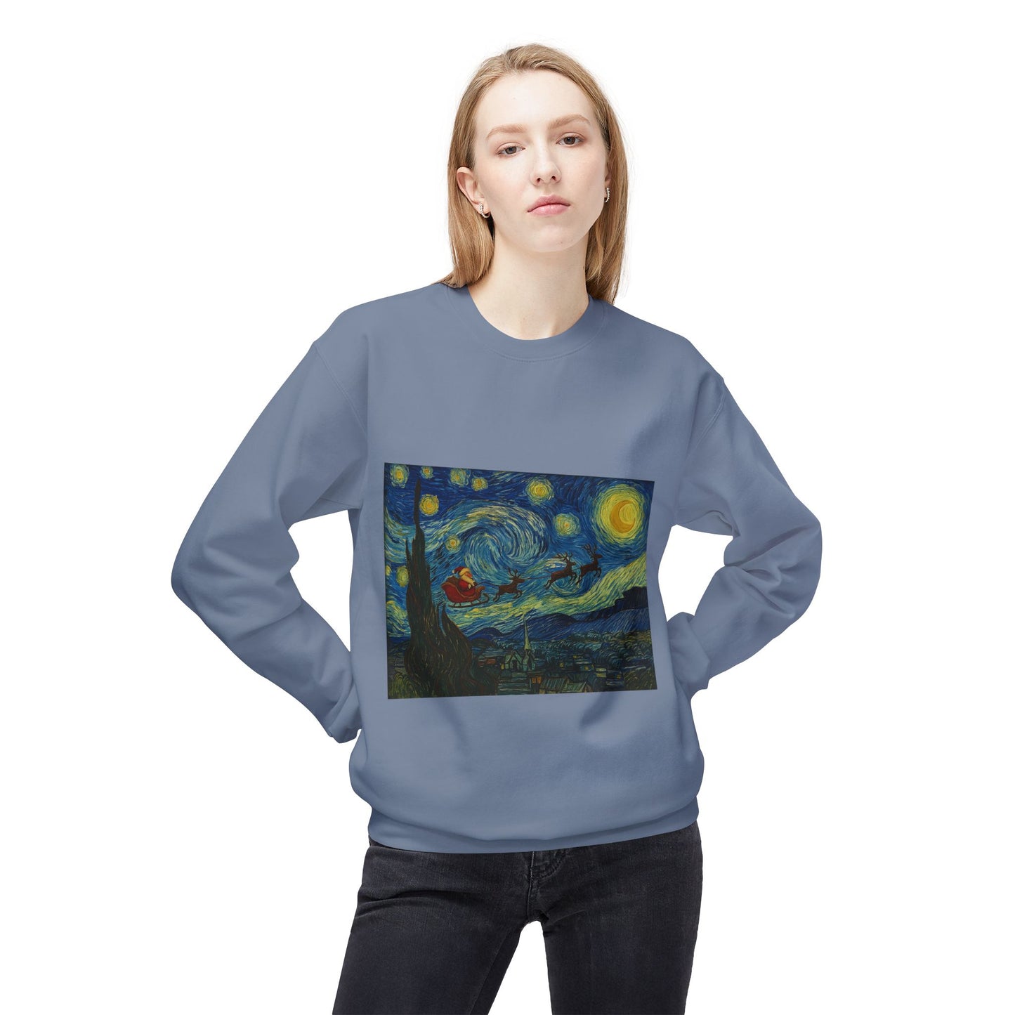 Starry Night Parody Crewneck Sweatshirt | Van Gogh Style Night Sky Print