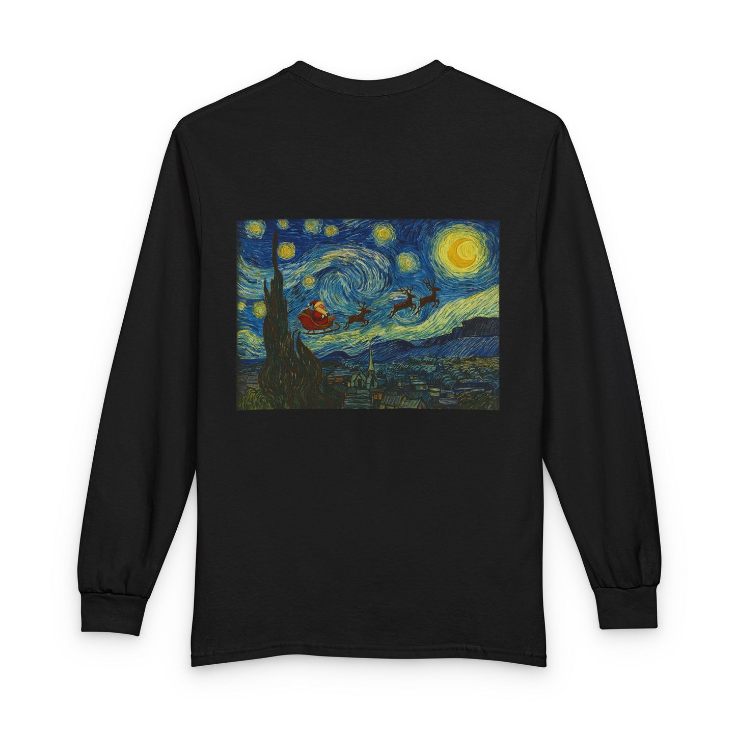Starry Night Santa Long Sleeve T-Shirt | Van Gogh Style Christmas Artwork