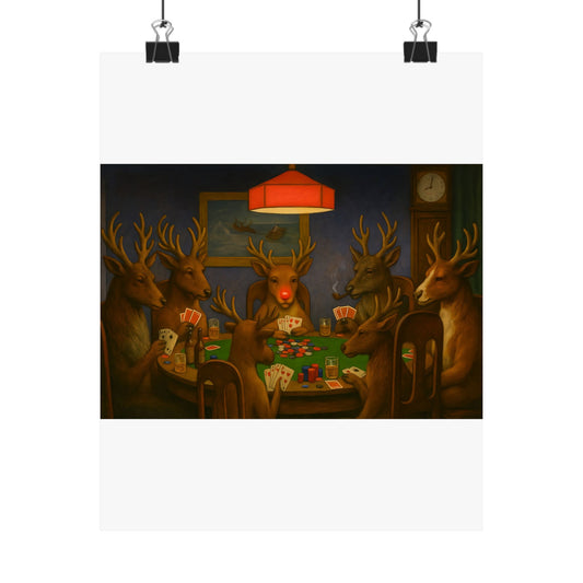 Rudolph Poker Night Poster | Matte Vertical Poster, Reindeer Card Game Art