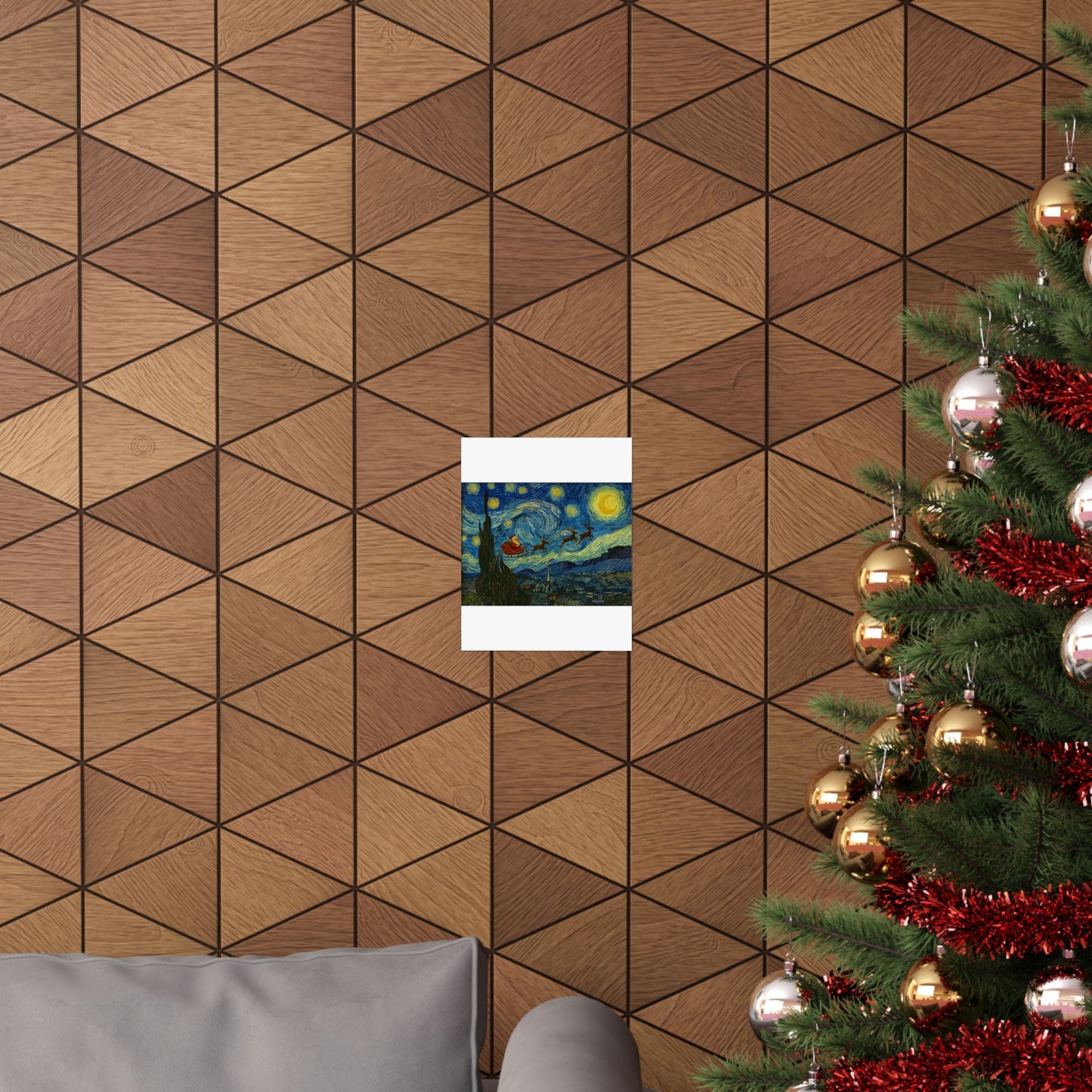 Santa Sleigh over Starry Night Poster | Matte Vertical Poster, Christmas Wall Art