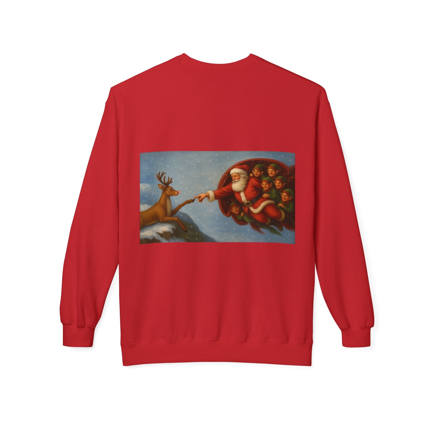 Santa Reaching Reindeer Crewneck Sweatshirt | Christmas Holiday Illustration