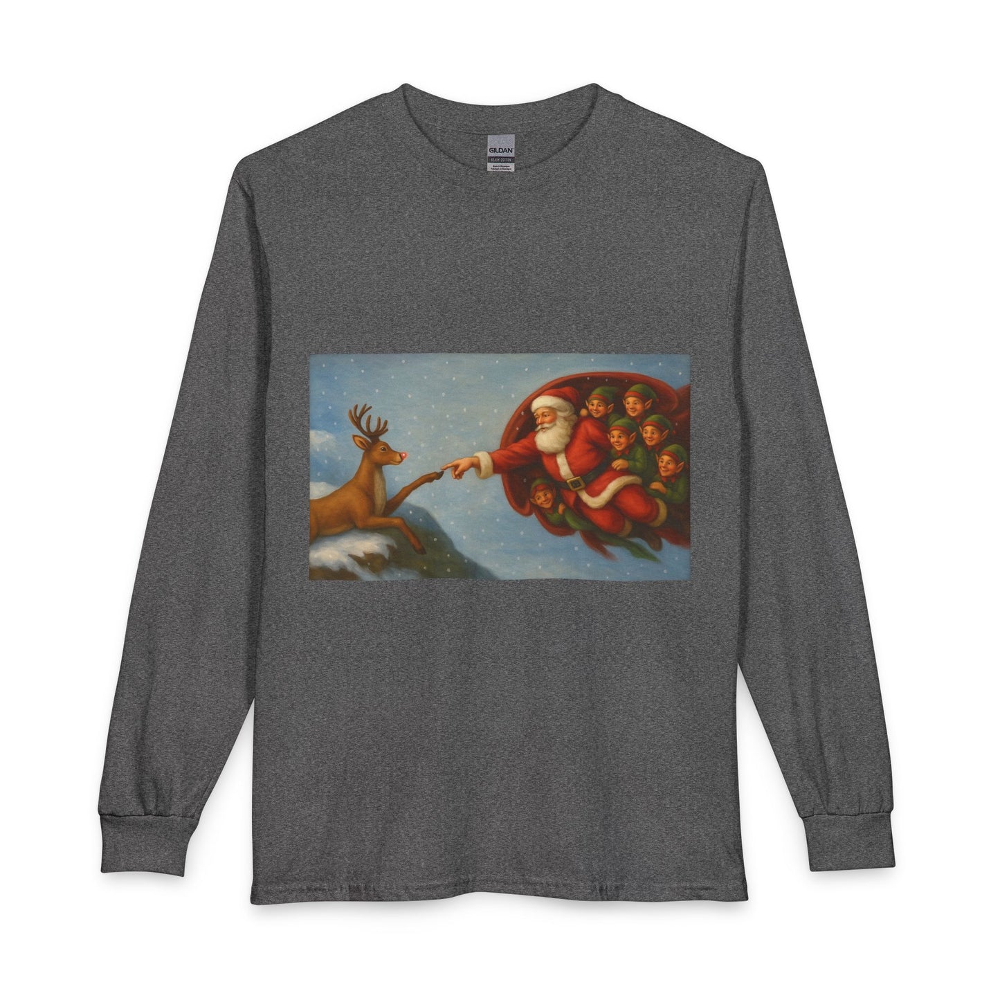 Santa Reaching for Reindeer Long Sleeve Shirt | Christmas Holiday Illustration