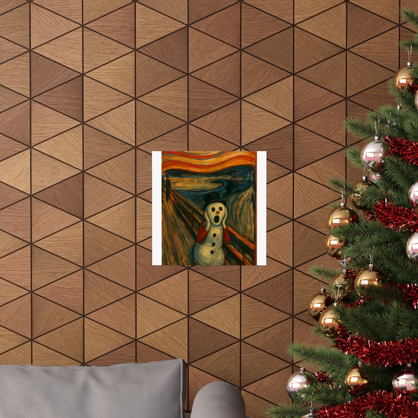 Screaming Snowman poster Matte Vertical Poster | Surreal Winter Art, Expressionist Print