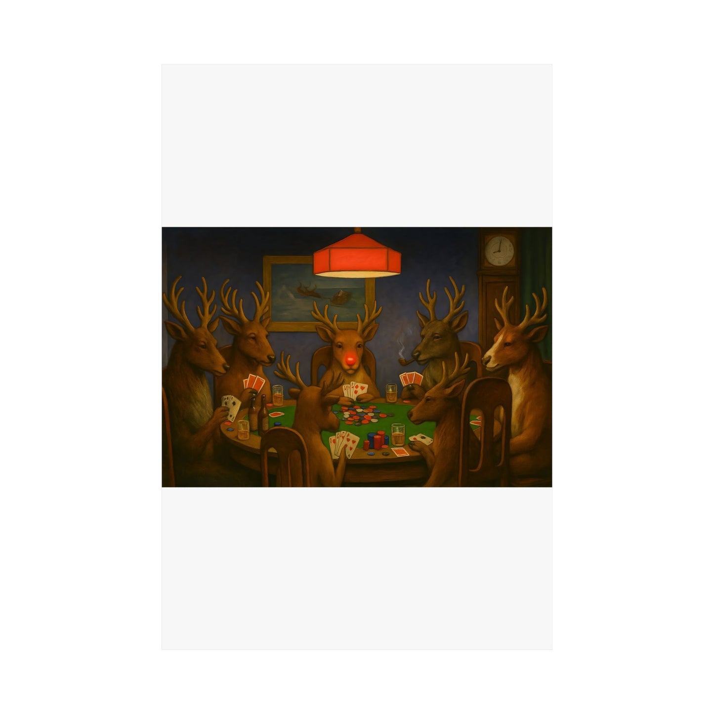 Rudolph Poker Night Poster | Matte Vertical Poster, Reindeer Card Game Art