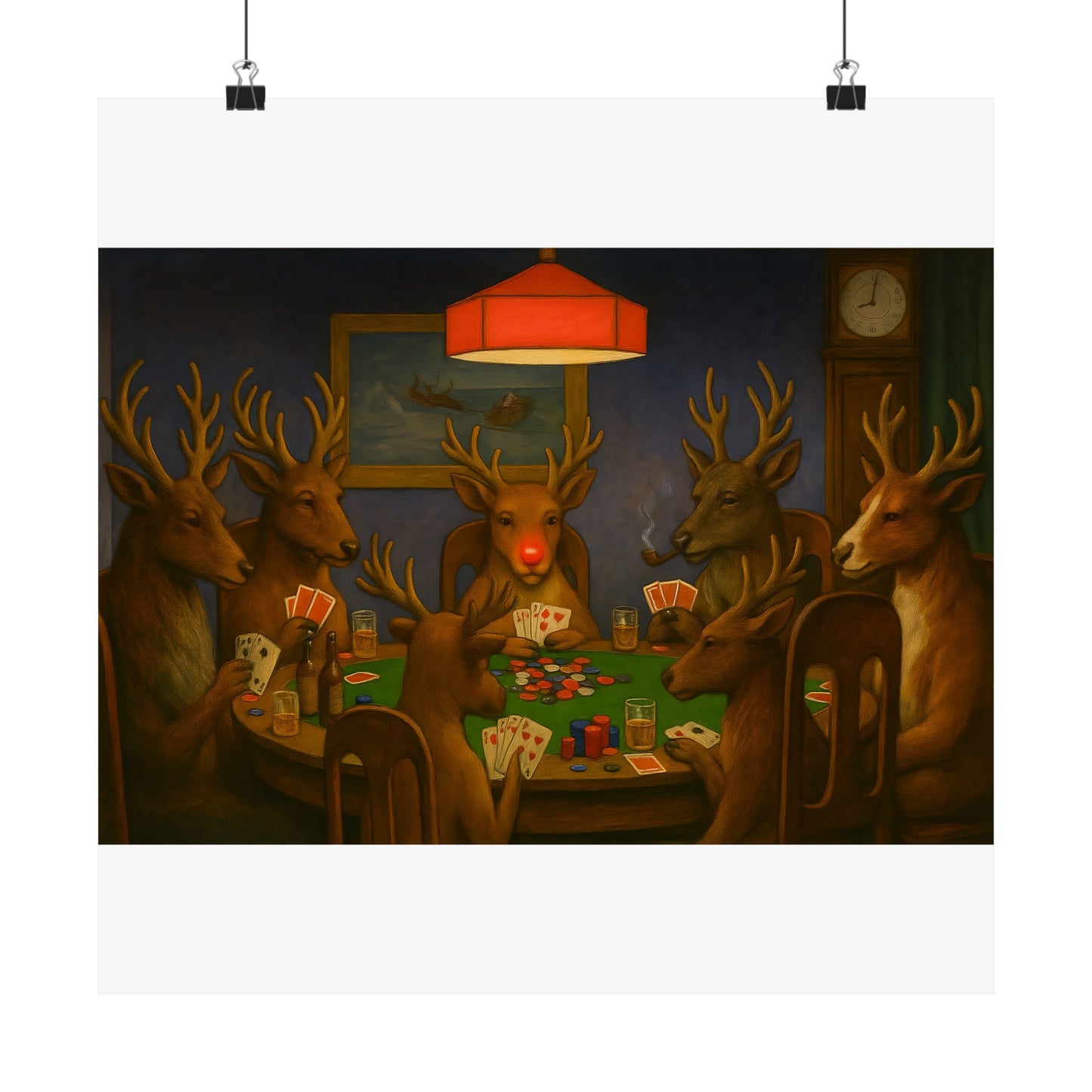 Rudolph Poker Night Poster | Matte Vertical Poster, Reindeer Card Game Art