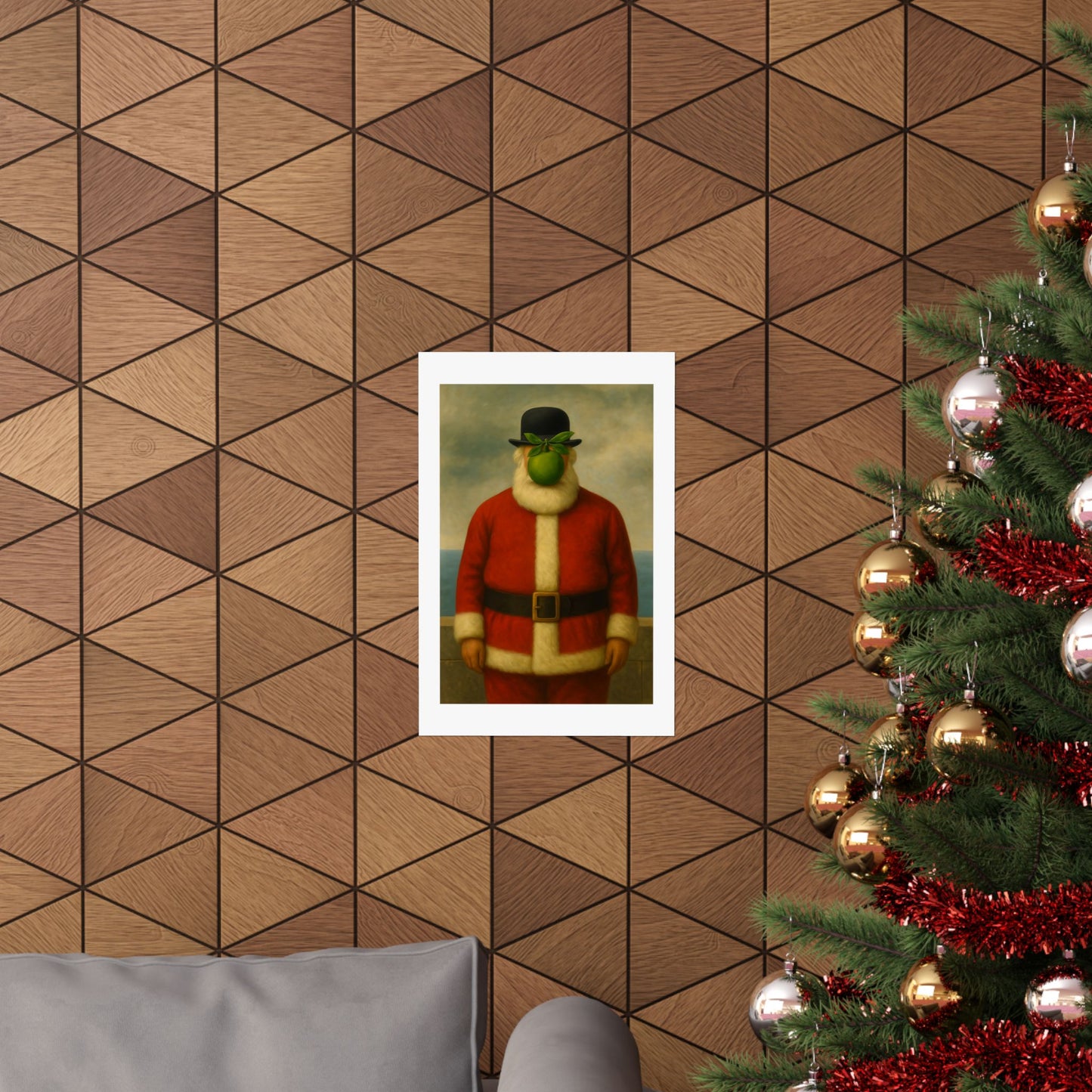 Green Apple Santa Matte Vertical Poster | Surreal Holiday Art Print