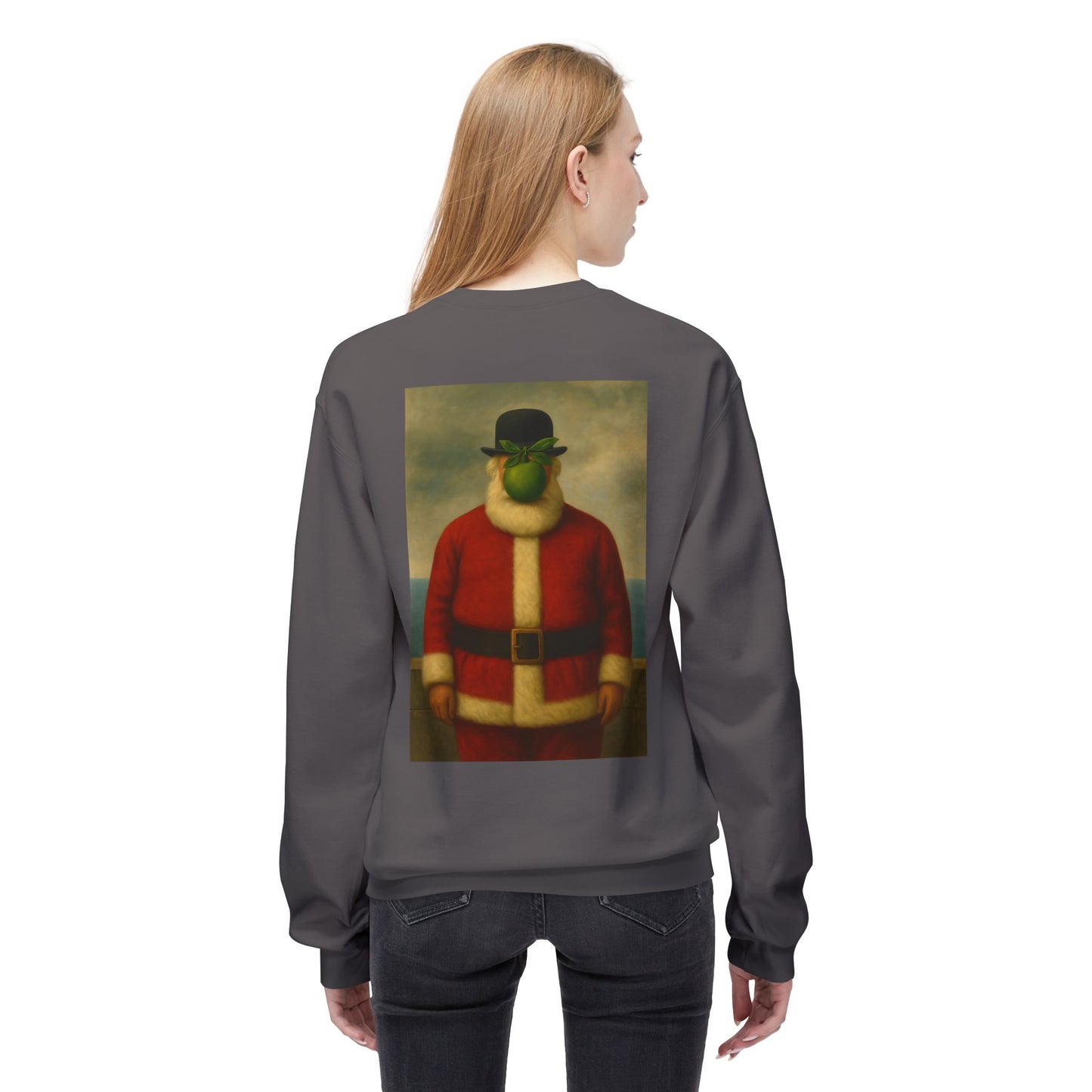 Surreal Pear Man Santa Sweatshirt | Holiday Art Hoodie-Style Crew