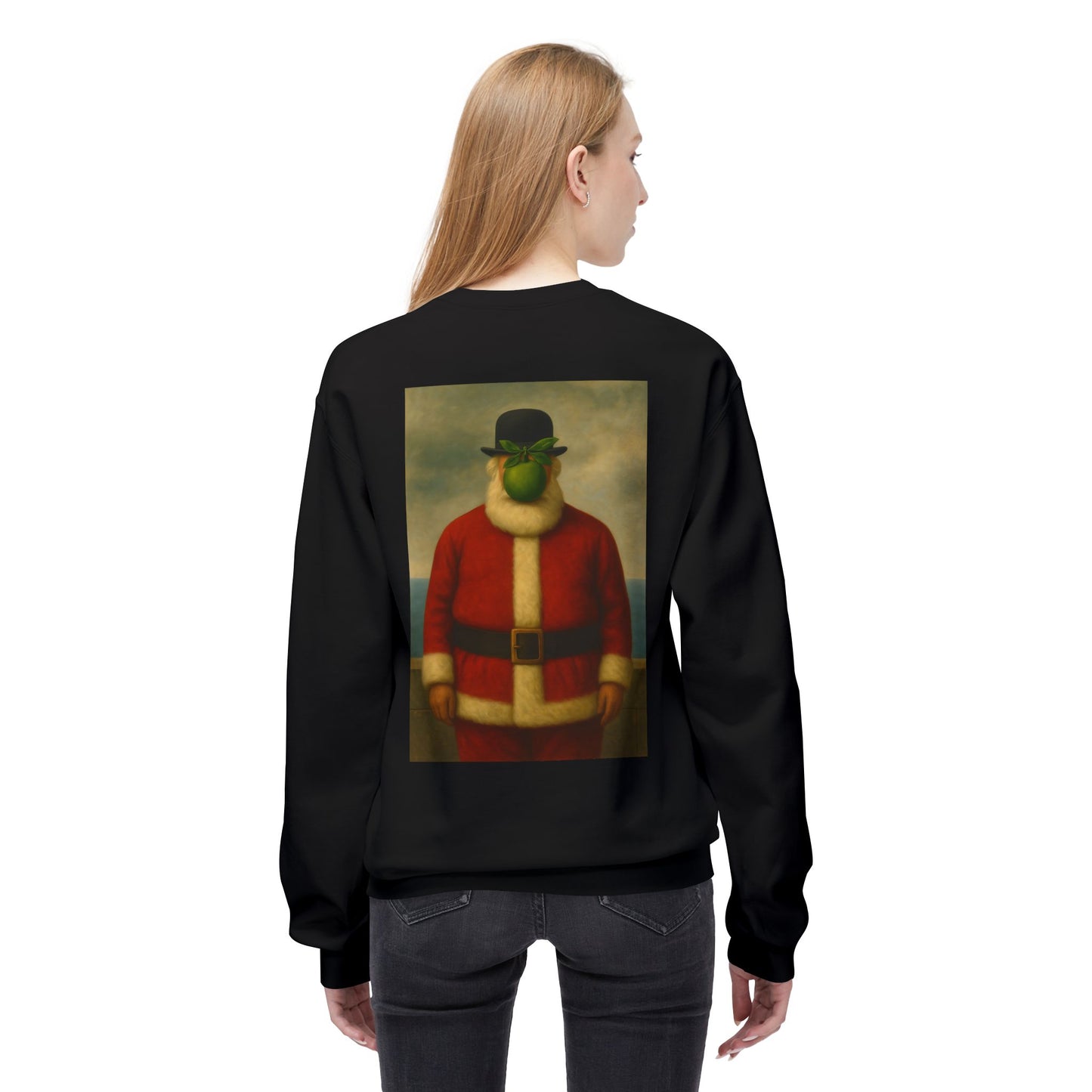Surreal Pear Man Santa Sweatshirt | Holiday Art Hoodie-Style Crew