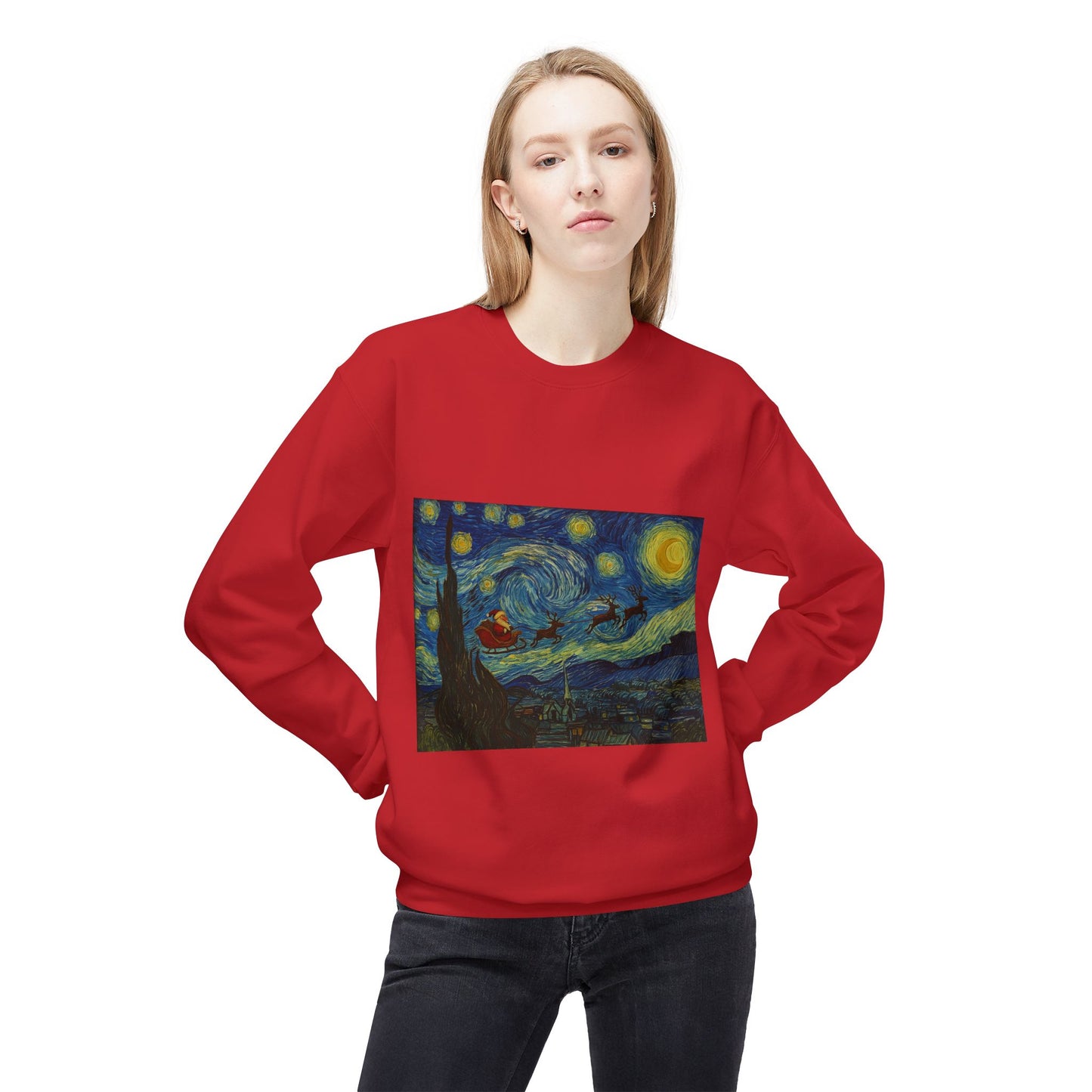 Starry Night Parody Crewneck Sweatshirt | Van Gogh Style Night Sky Print