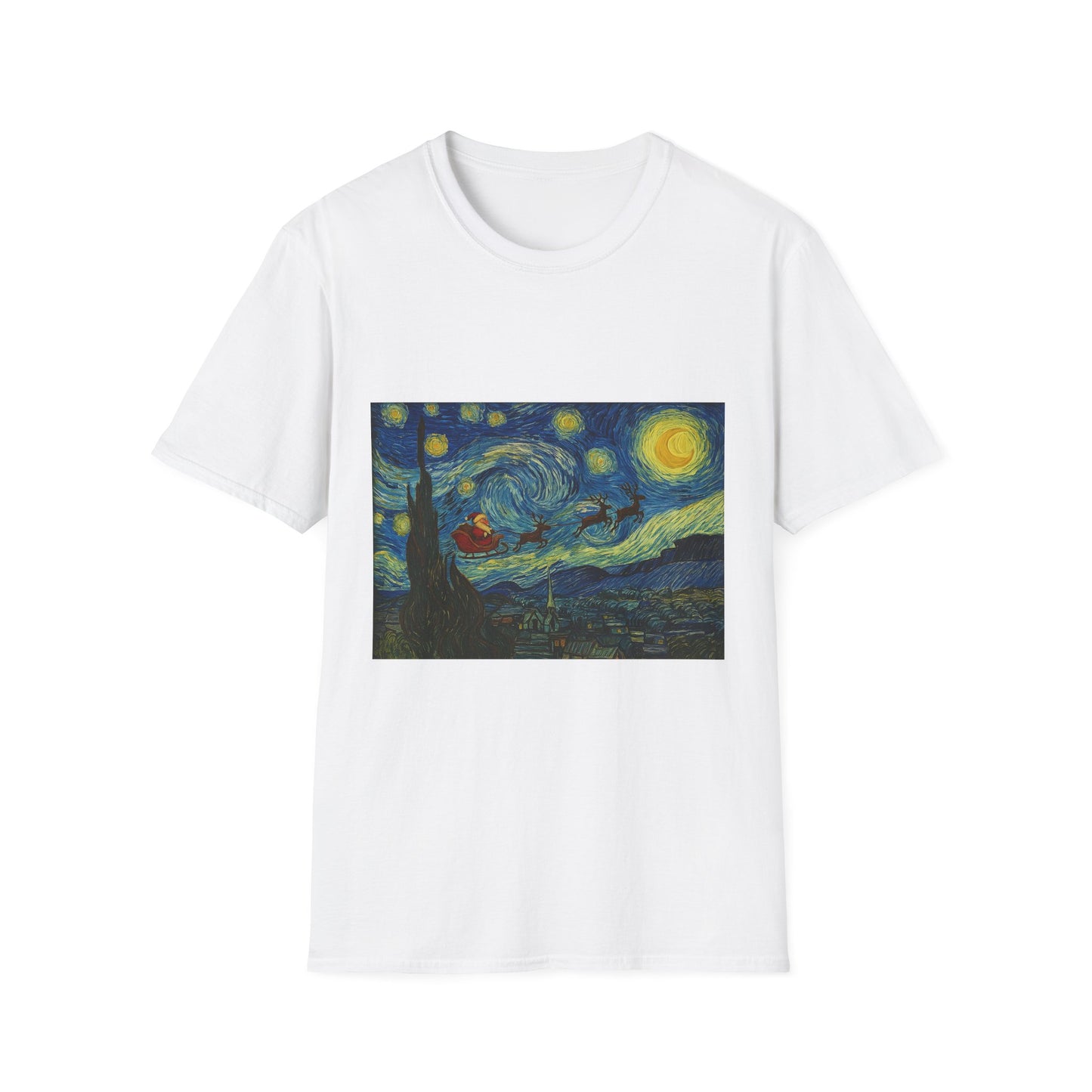 Starry Night Parody with Red Car T-Shirt | Van Gogh Style Night Sky Print