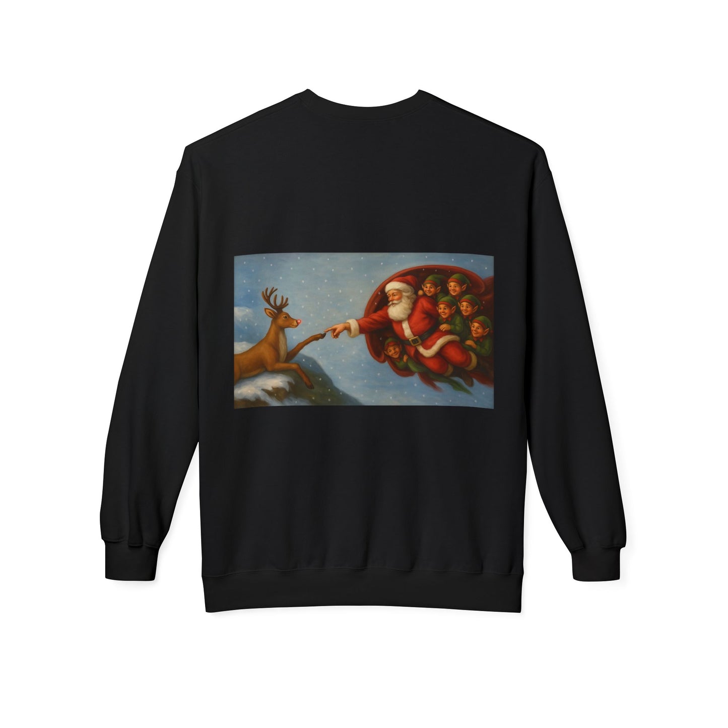 Santa Reaching Reindeer Crewneck Sweatshirt | Christmas Holiday Illustration