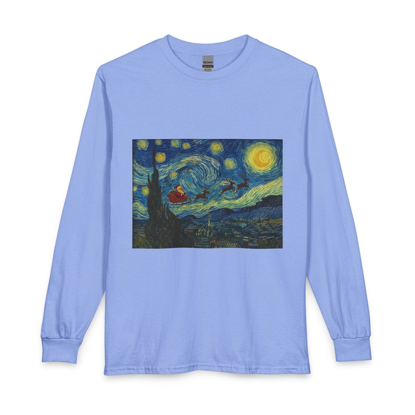 Starry Night Santa Long Sleeve T-Shirt | Van Gogh Style Christmas Artwork