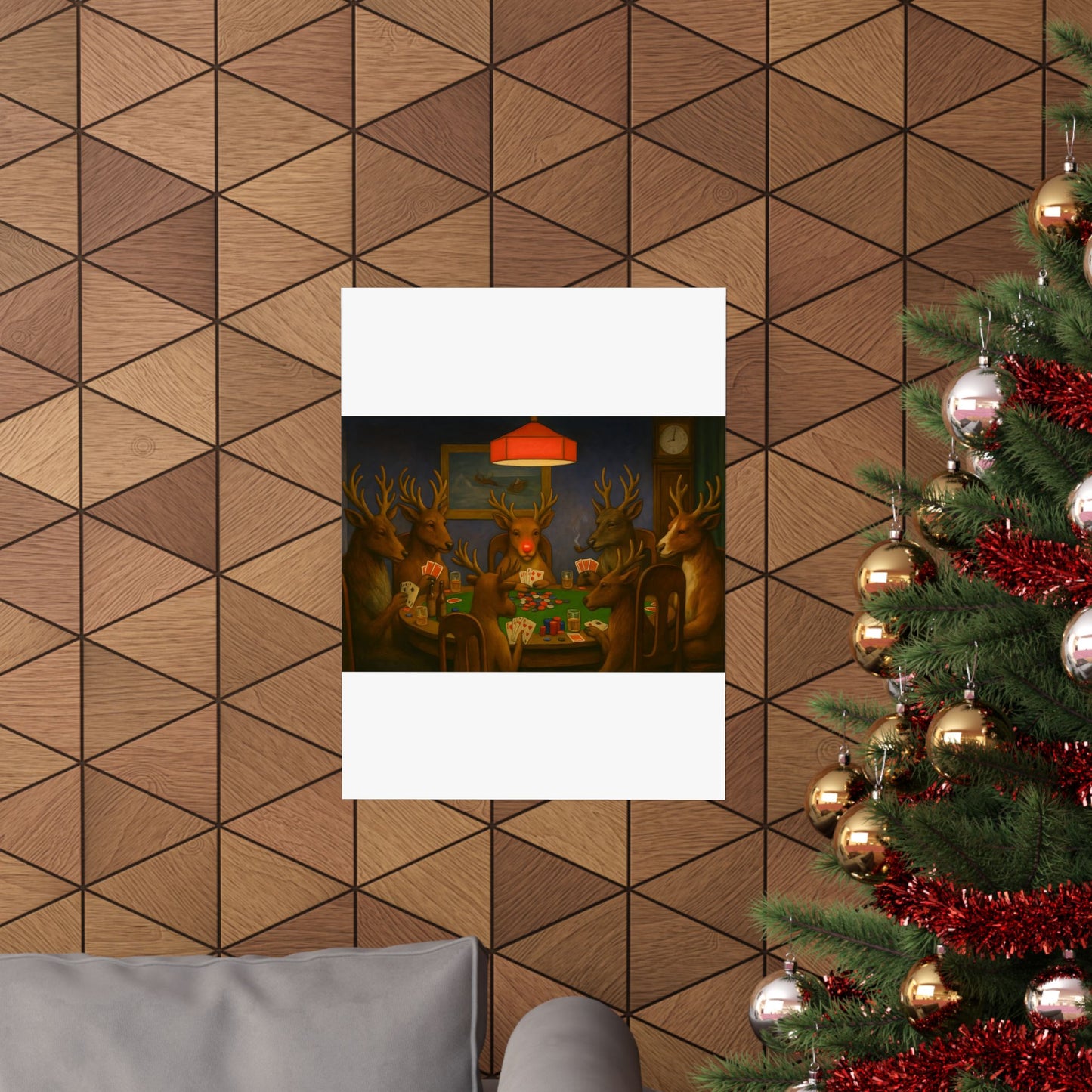 Rudolph Poker Night Poster | Matte Vertical Poster, Reindeer Card Game Art