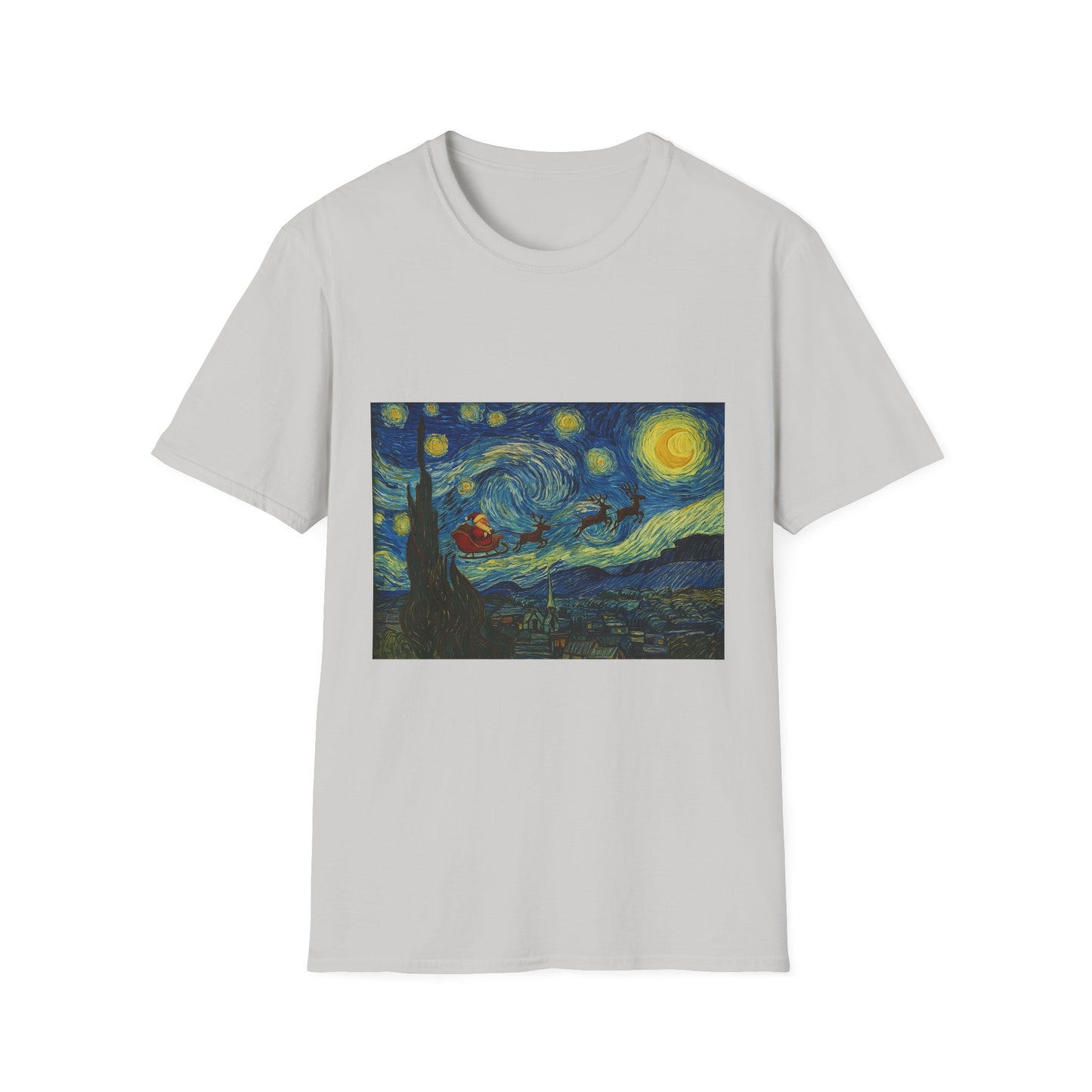 Starry Night Parody with Red Car T-Shirt | Van Gogh Style Night Sky Print