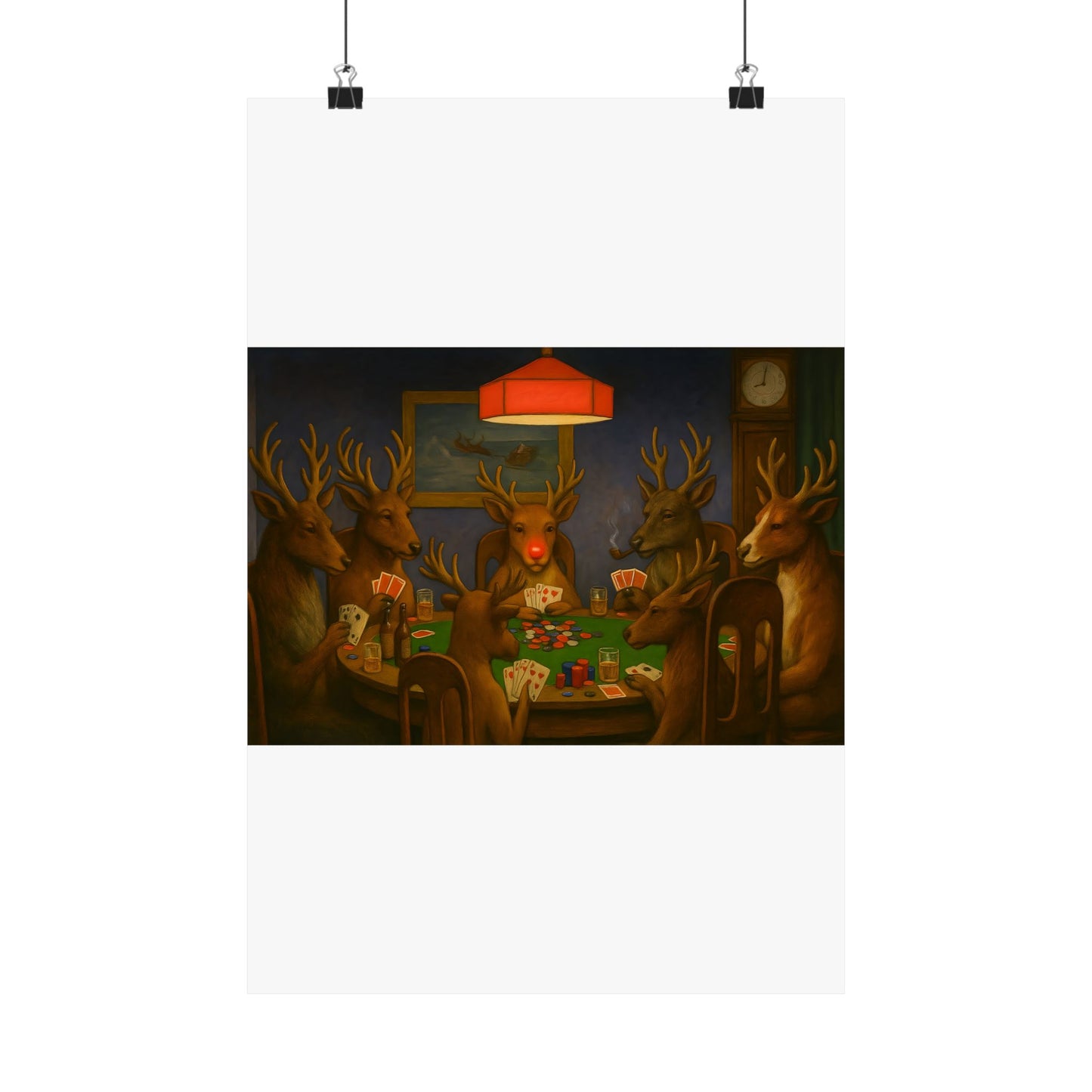 Rudolph Poker Night Poster | Matte Vertical Poster, Reindeer Card Game Art