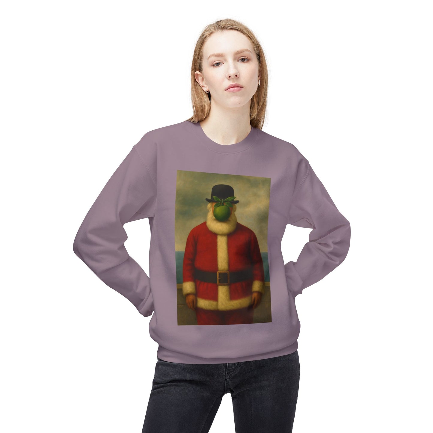 Surreal Pear Man Santa Sweatshirt | Holiday Art Hoodie-Style Crew