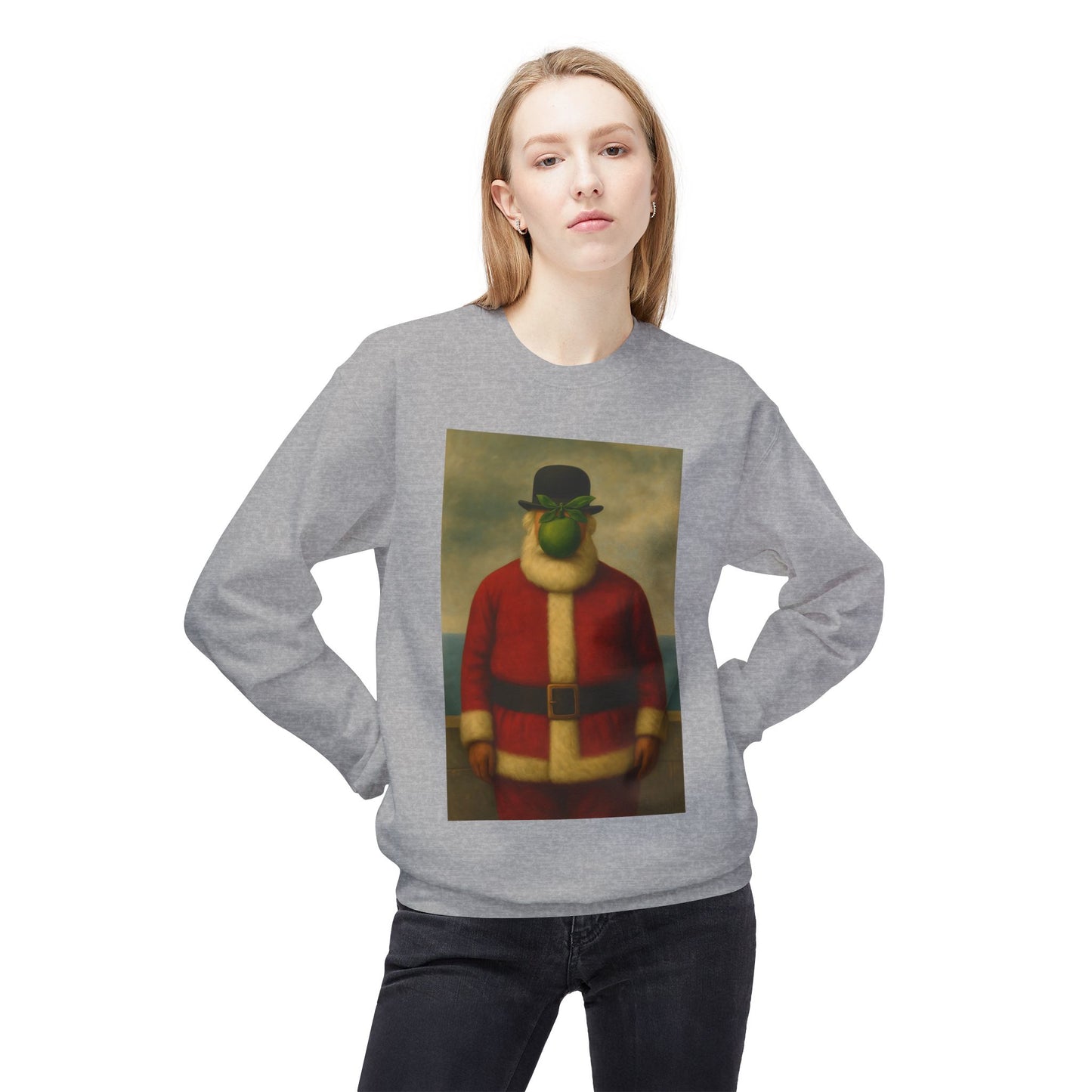 Surreal Pear Man Santa Sweatshirt | Holiday Art Hoodie-Style Crew