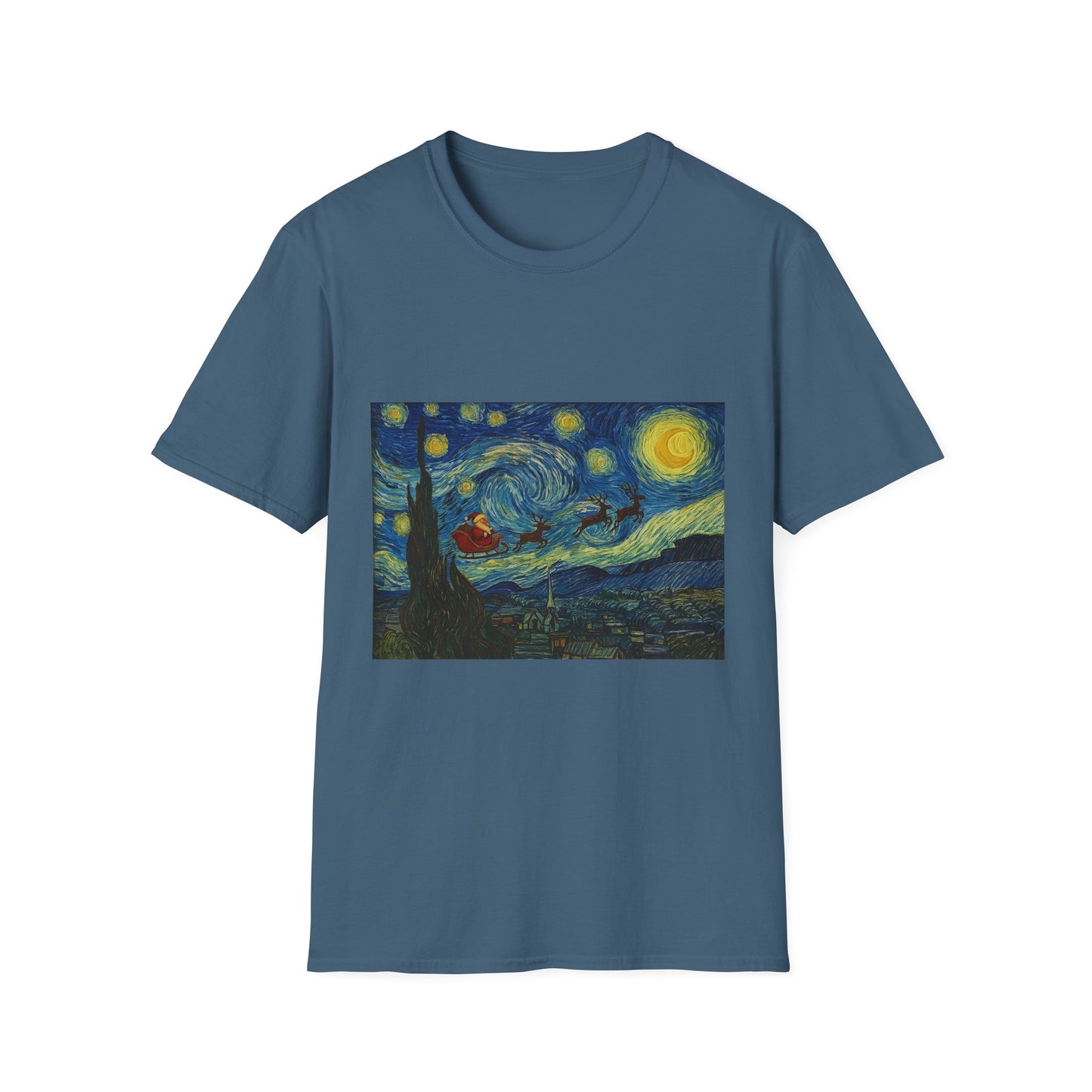 Starry Night Parody with Red Car T-Shirt | Van Gogh Style Night Sky Print