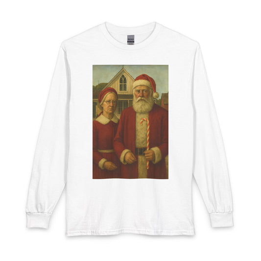 Vintage Santa and Mrs Claus Painting Long Sleeve Tee | Christmas Holiday Shirt